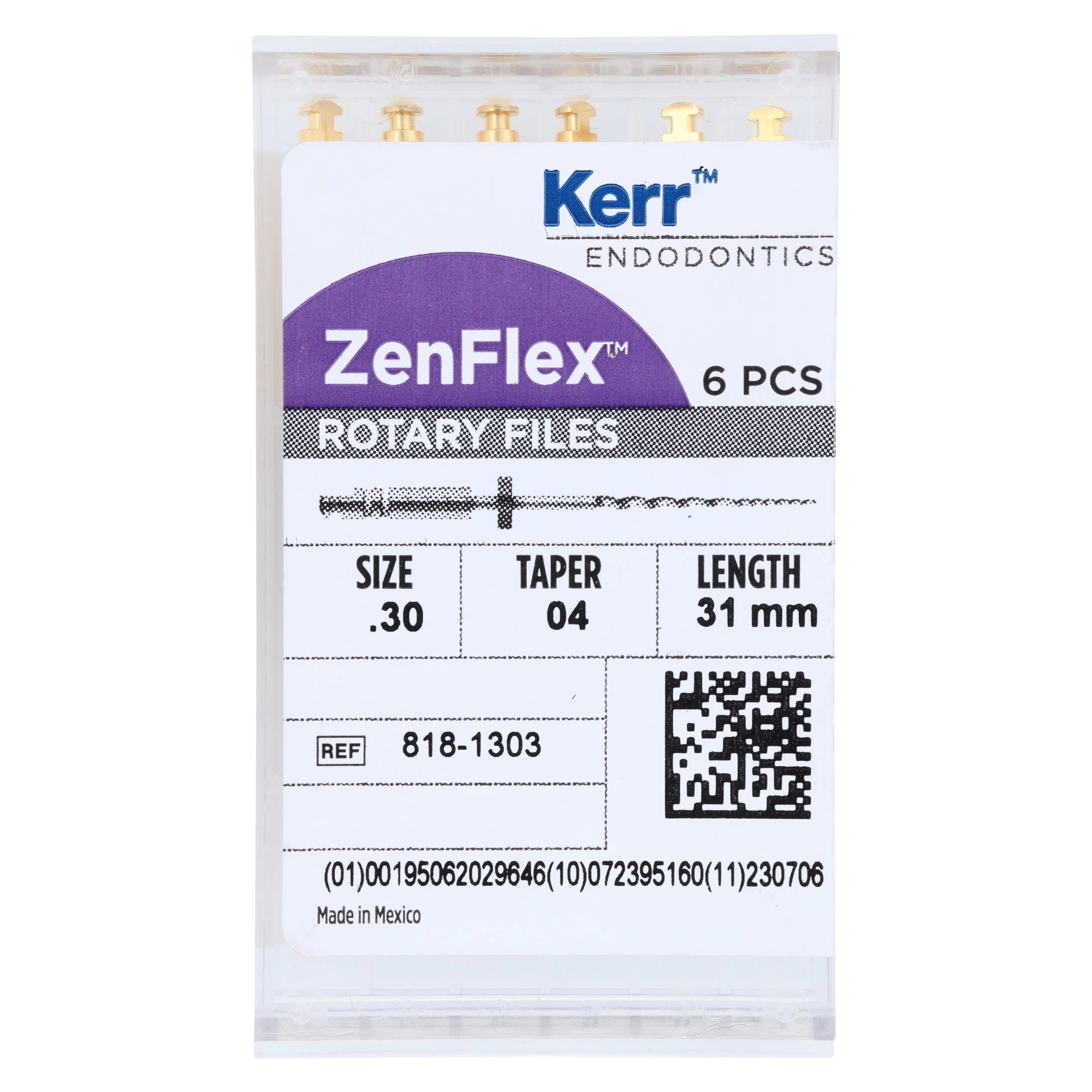 ZenFlex NiTi Rotary Shaping File, .30/.04, 31mm, Non-Cutting Tip, 6/Pk, 818-1303