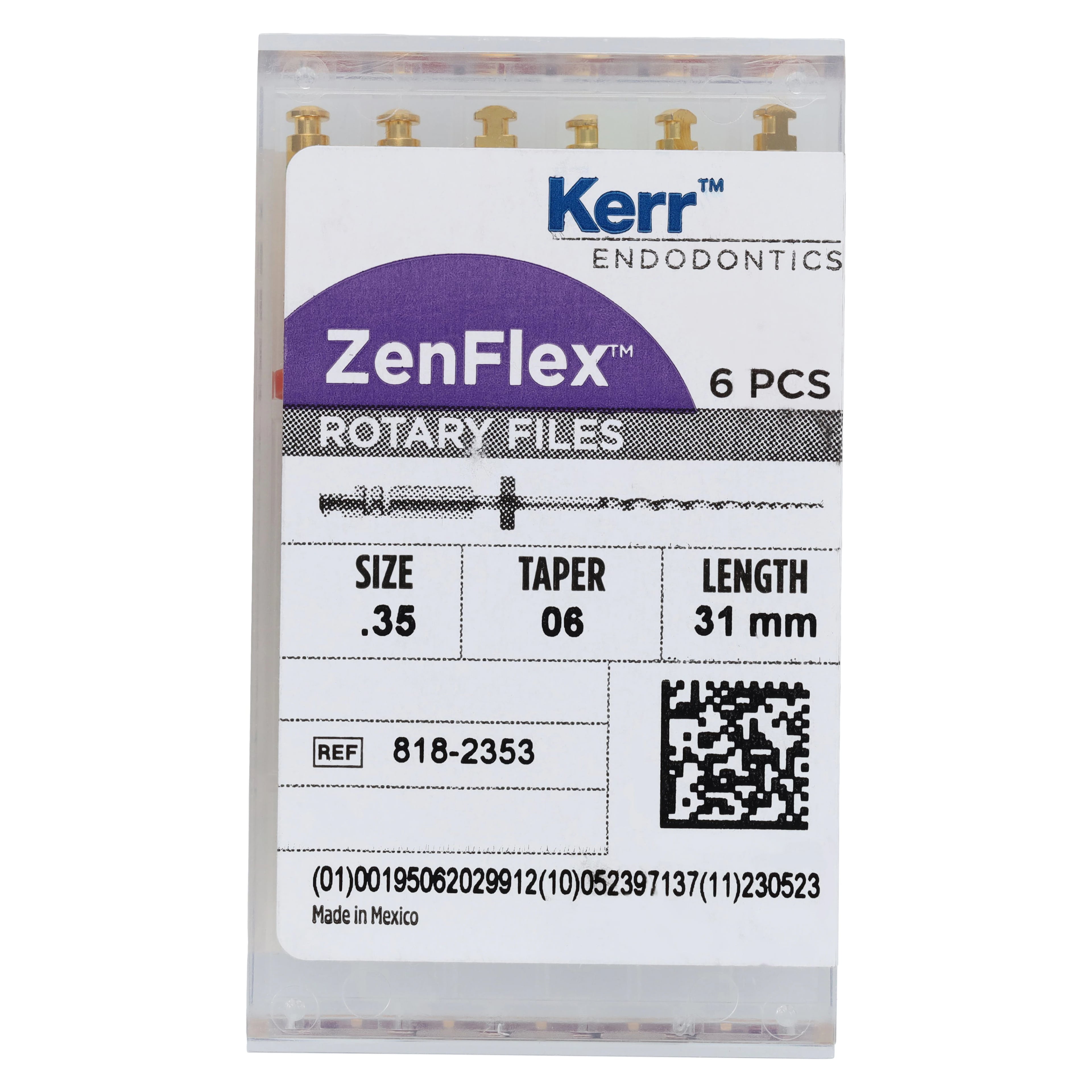 ZenFlex NiTi Rotary Shaping File, .35/.06/31mm, Non-Cutting Tip, Pack of 6, 818-2353