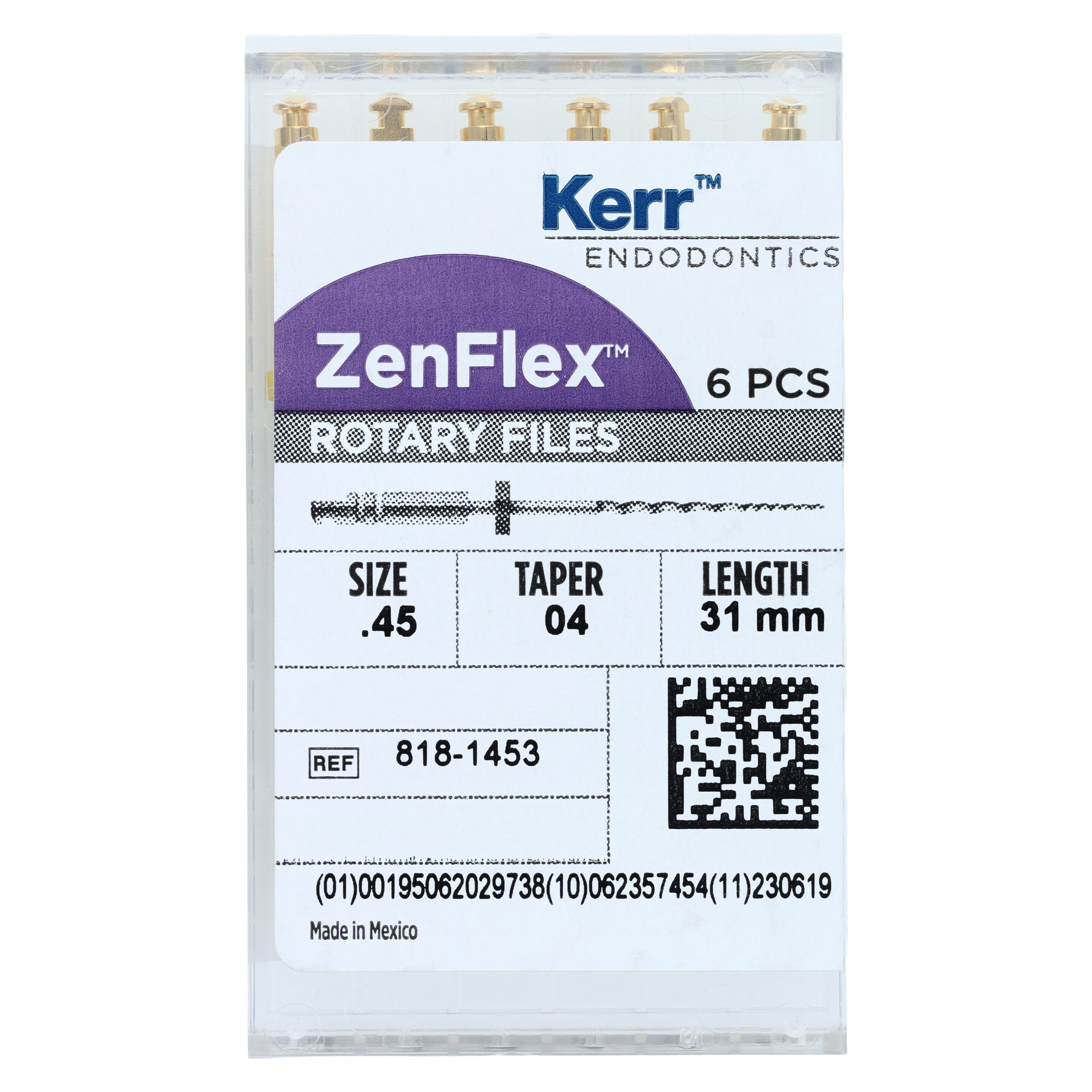 ZenFlex NiTi Rotary Shaping File, .45/.04/31mm, Non-Sterile, 6/Pk, 818-1453