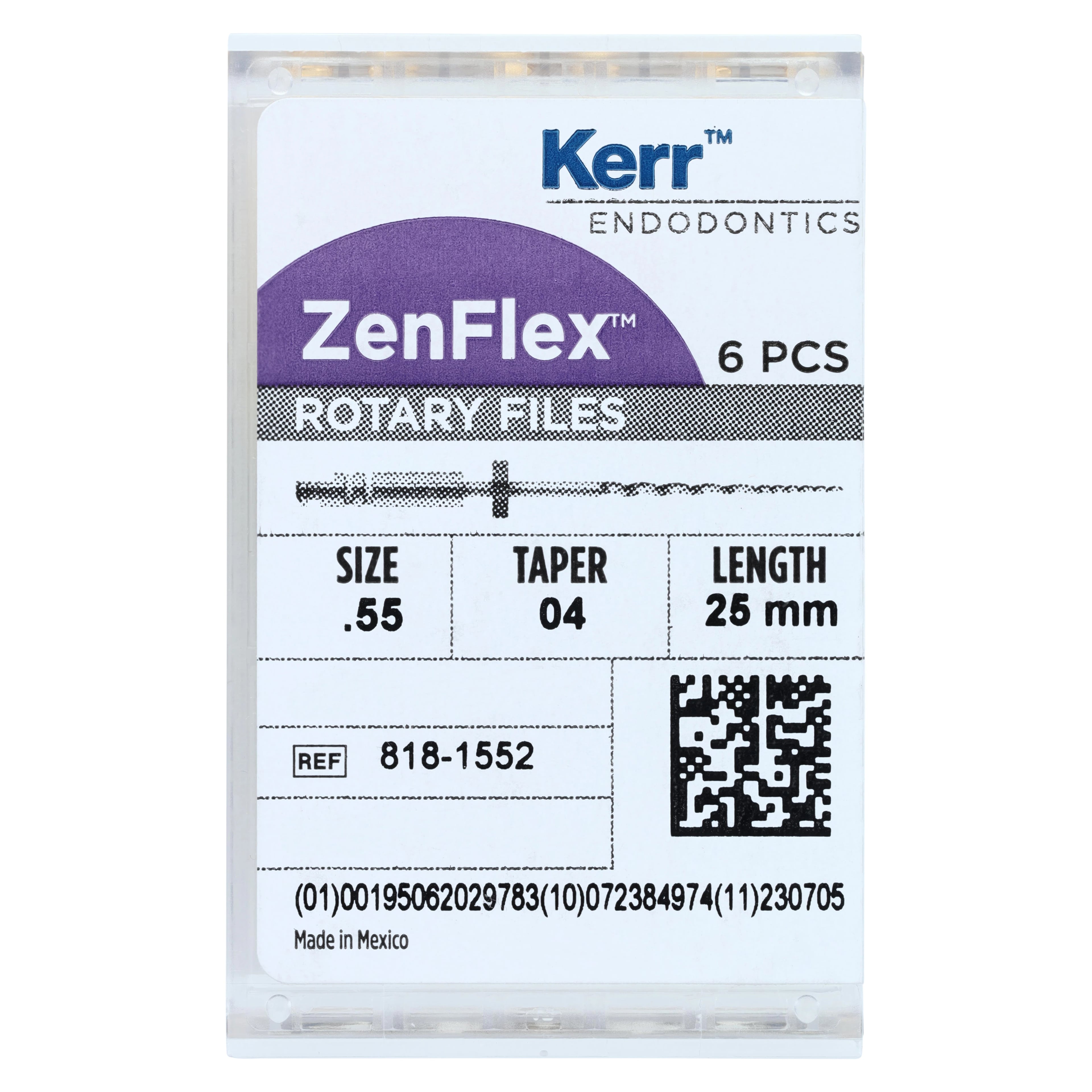 Kerr ZenFlex NiTi Rotary Shaping File, .55/.04/25mm, Non-Sterile, 6/Pk, 818-1552