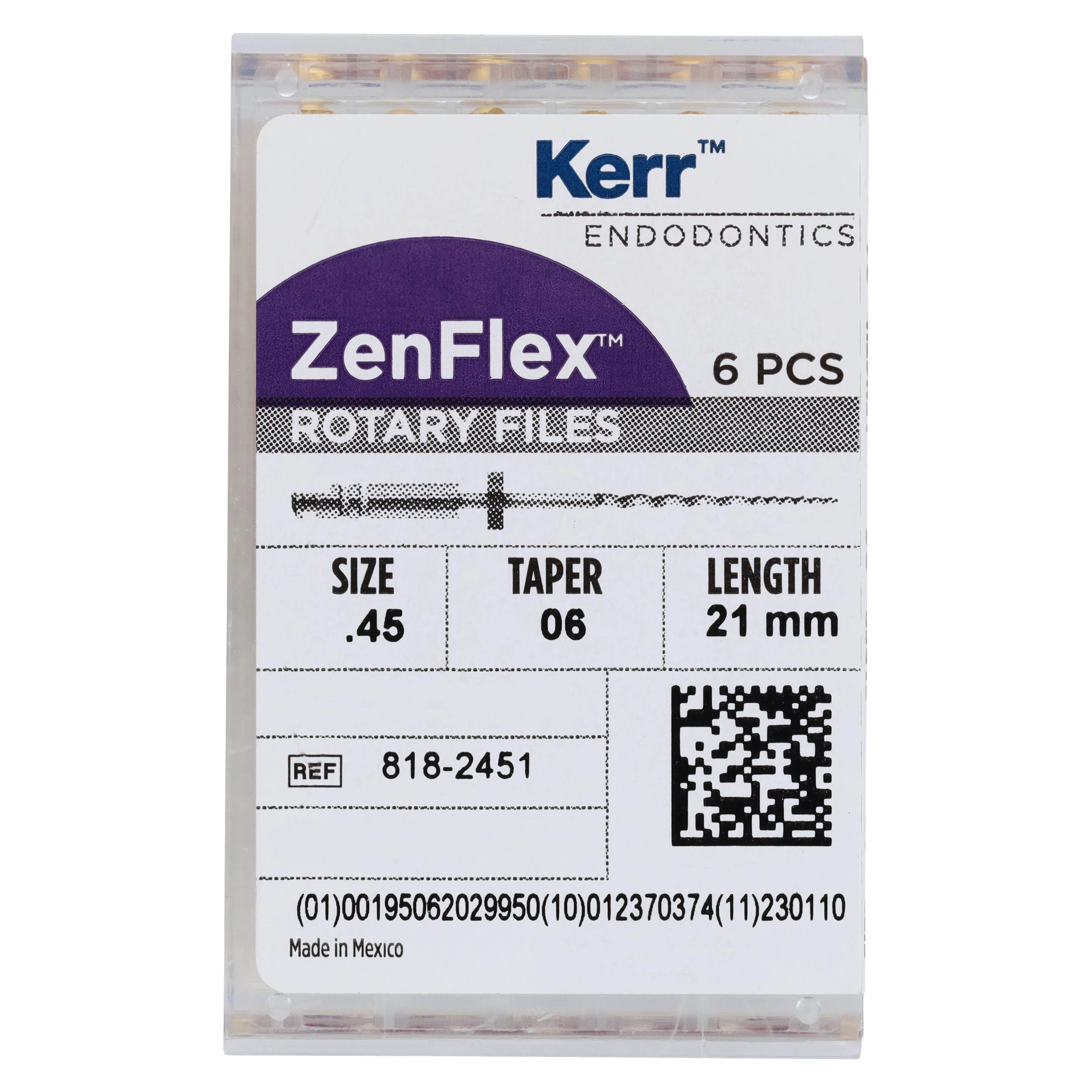 Kerr ZenFlex NiTi Rotary Shaping File, .45/.06/21mm, Non-Sterile, 6/Pk, 818-2451