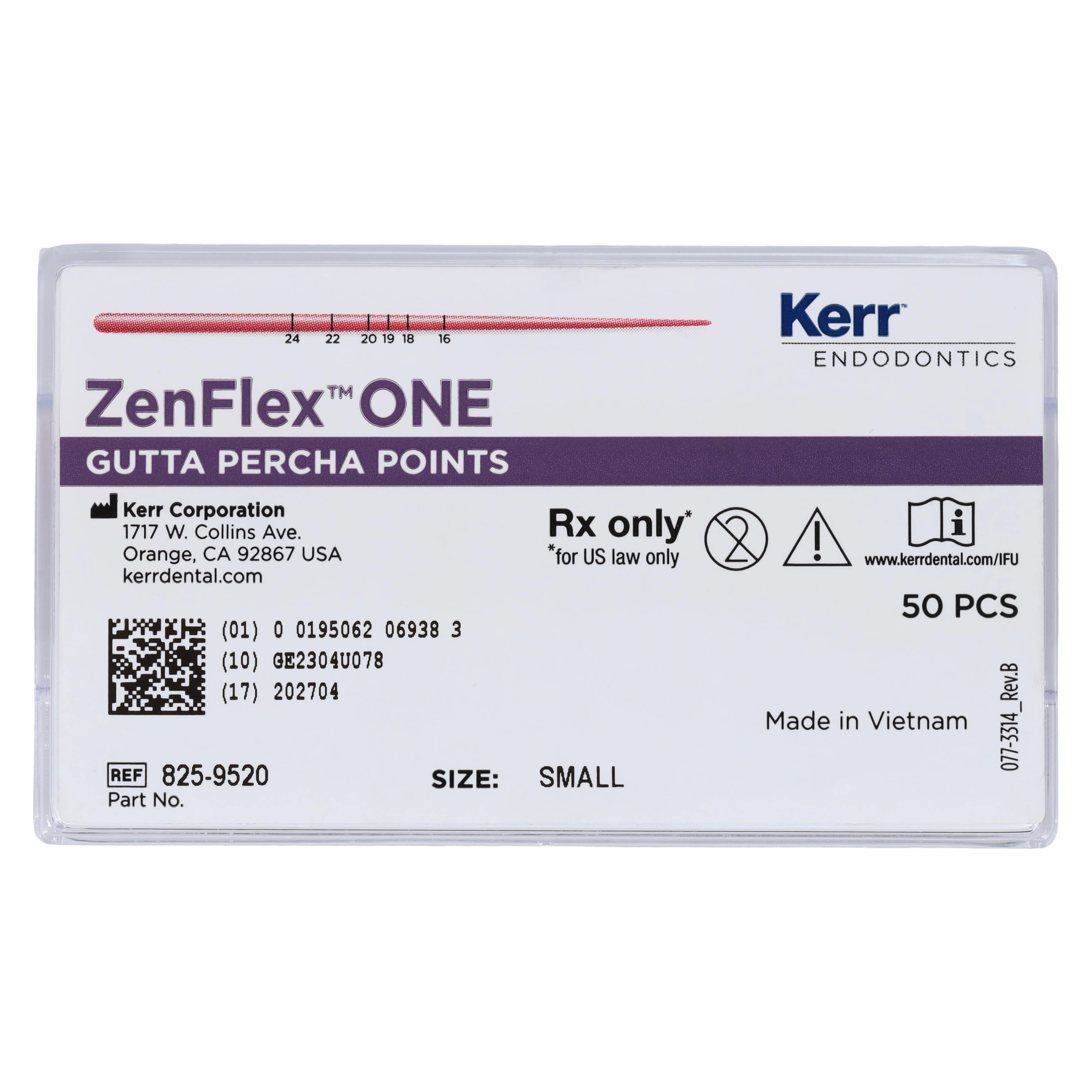 Kerr Dental ZenFlex ONE Gutta Percha Points, Small (20/.06), Yellow, 50/Pk, 825-9520