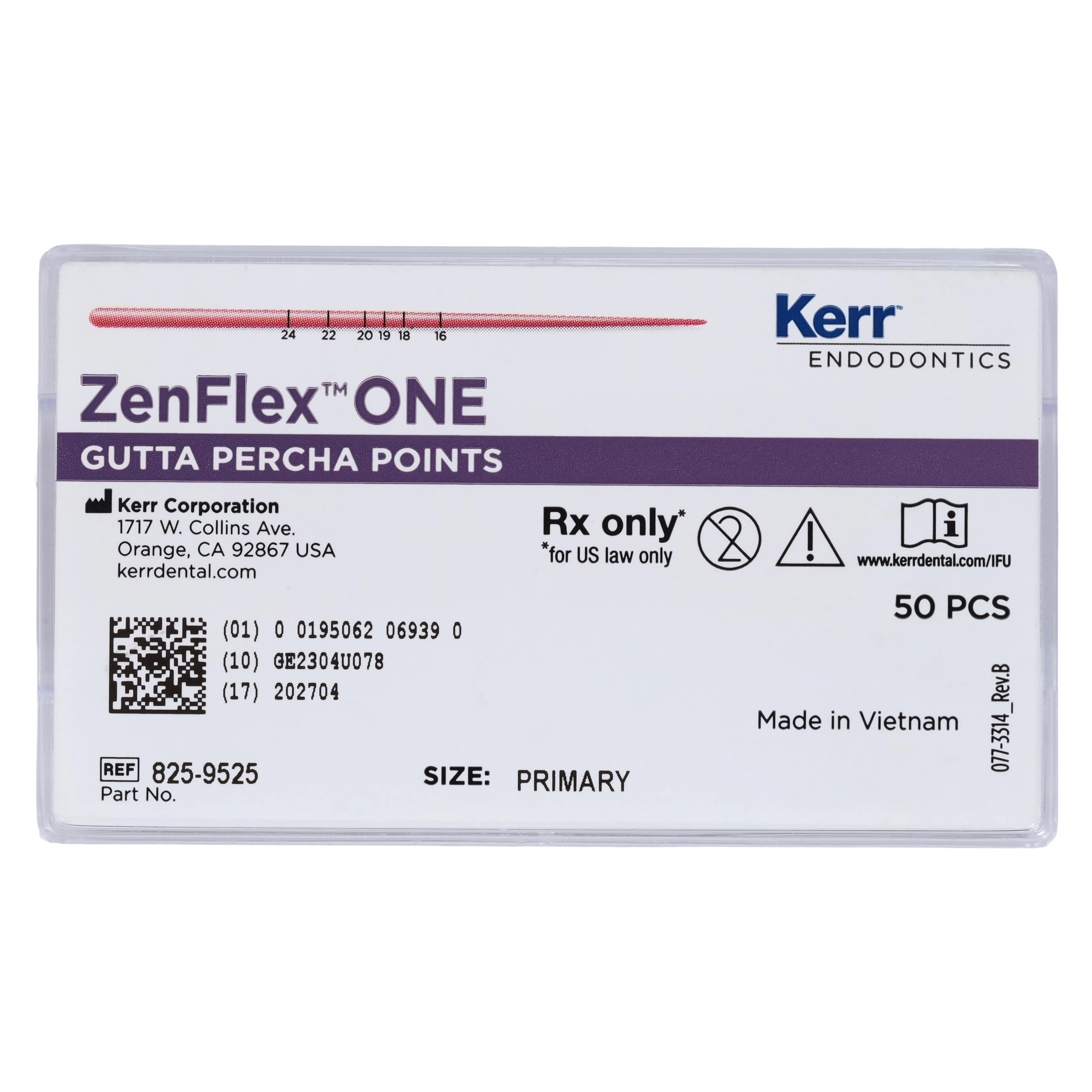 Kerr Dental ZenFlex ONE Gutta Percha Points, Primary (25/.06), Red, 50/Pk, 825-9525
