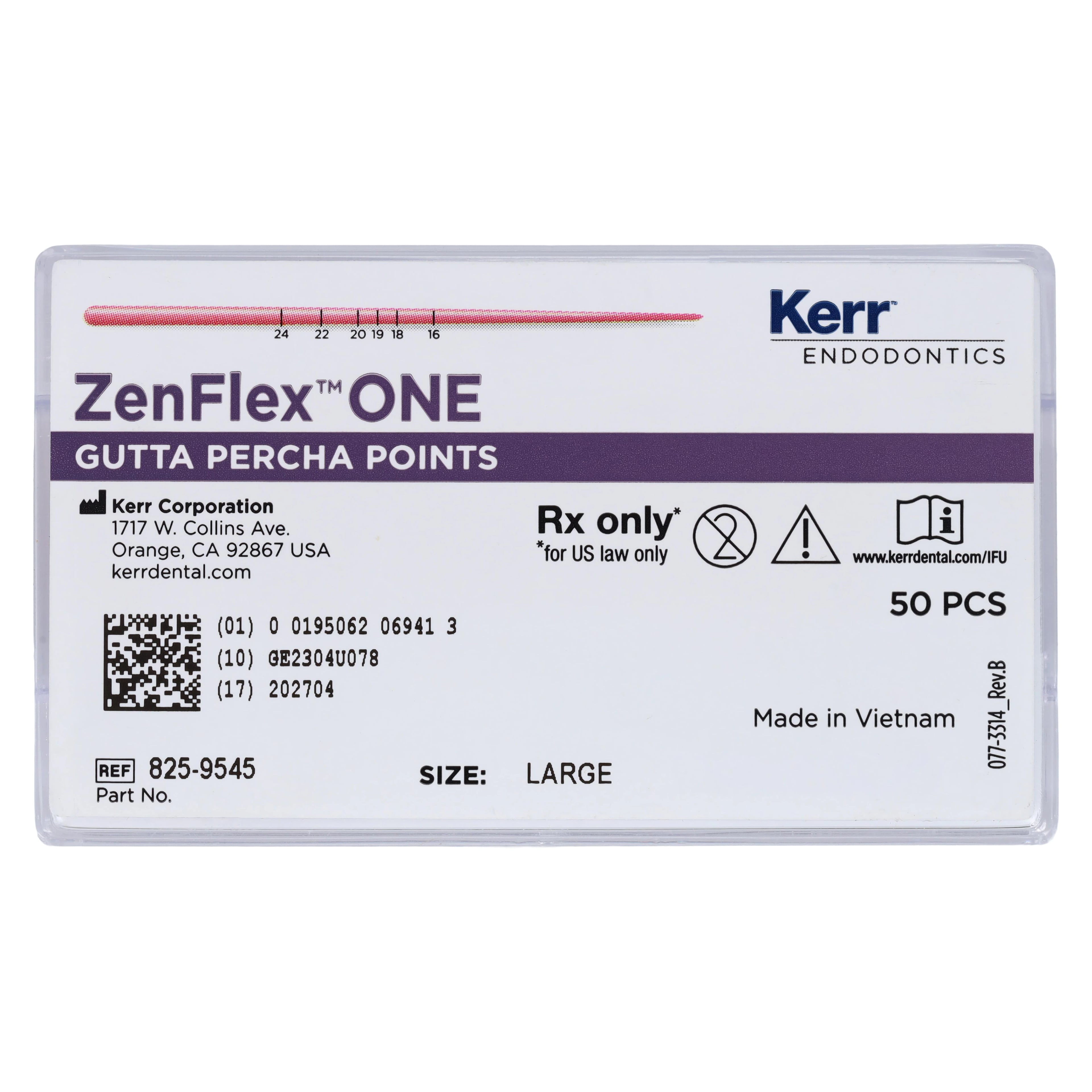 ZenFlex™ ONE Gutta Percha Points, Large, Size 45, 0.06 Taper, White, 50/Box, 825-9545