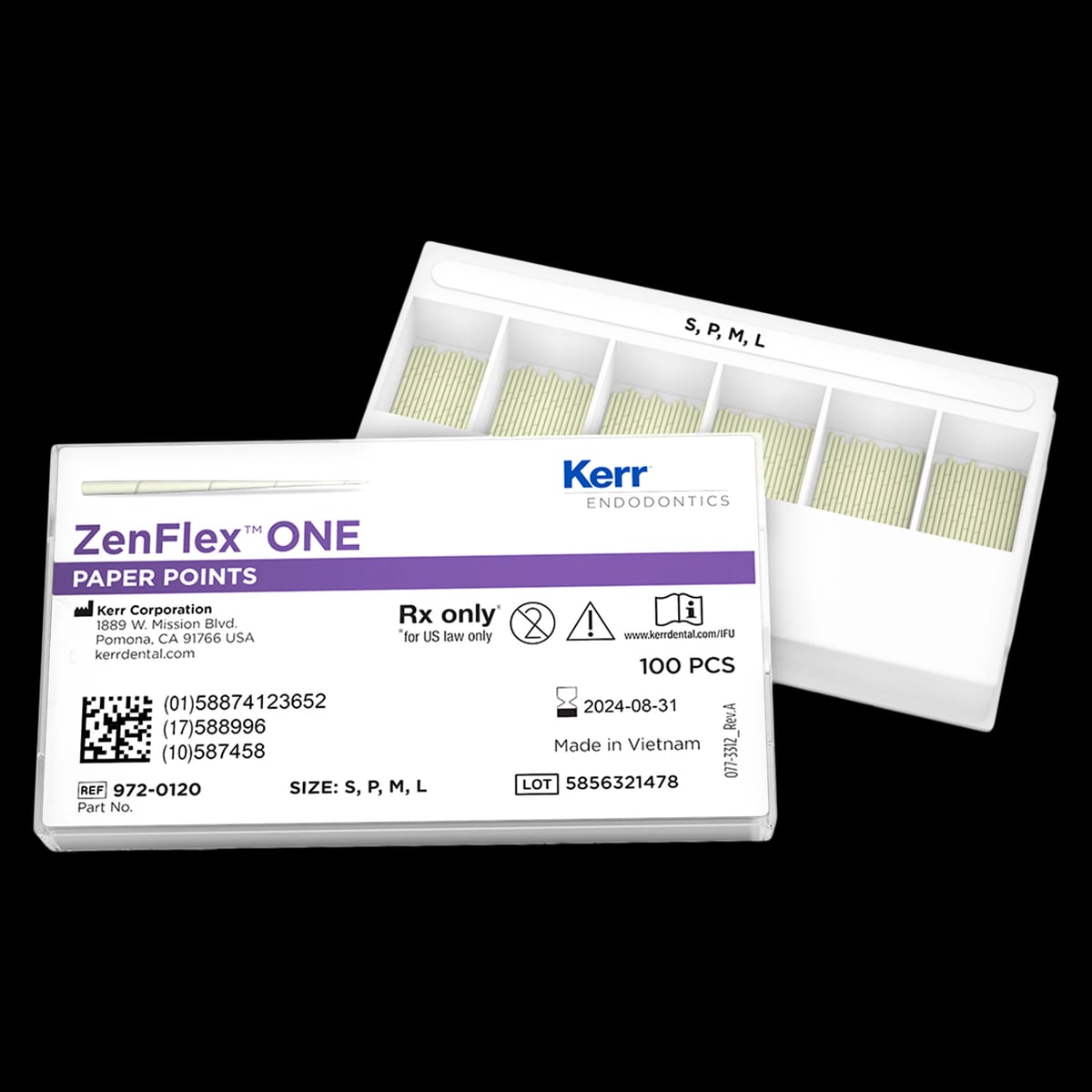 ZenFlex ONE Absorbent Paper Points, .06 Taper, Assorted Sizes S/M/P/L, 30 mm, White, Non-Sterile, 100/Pk, 972-0120