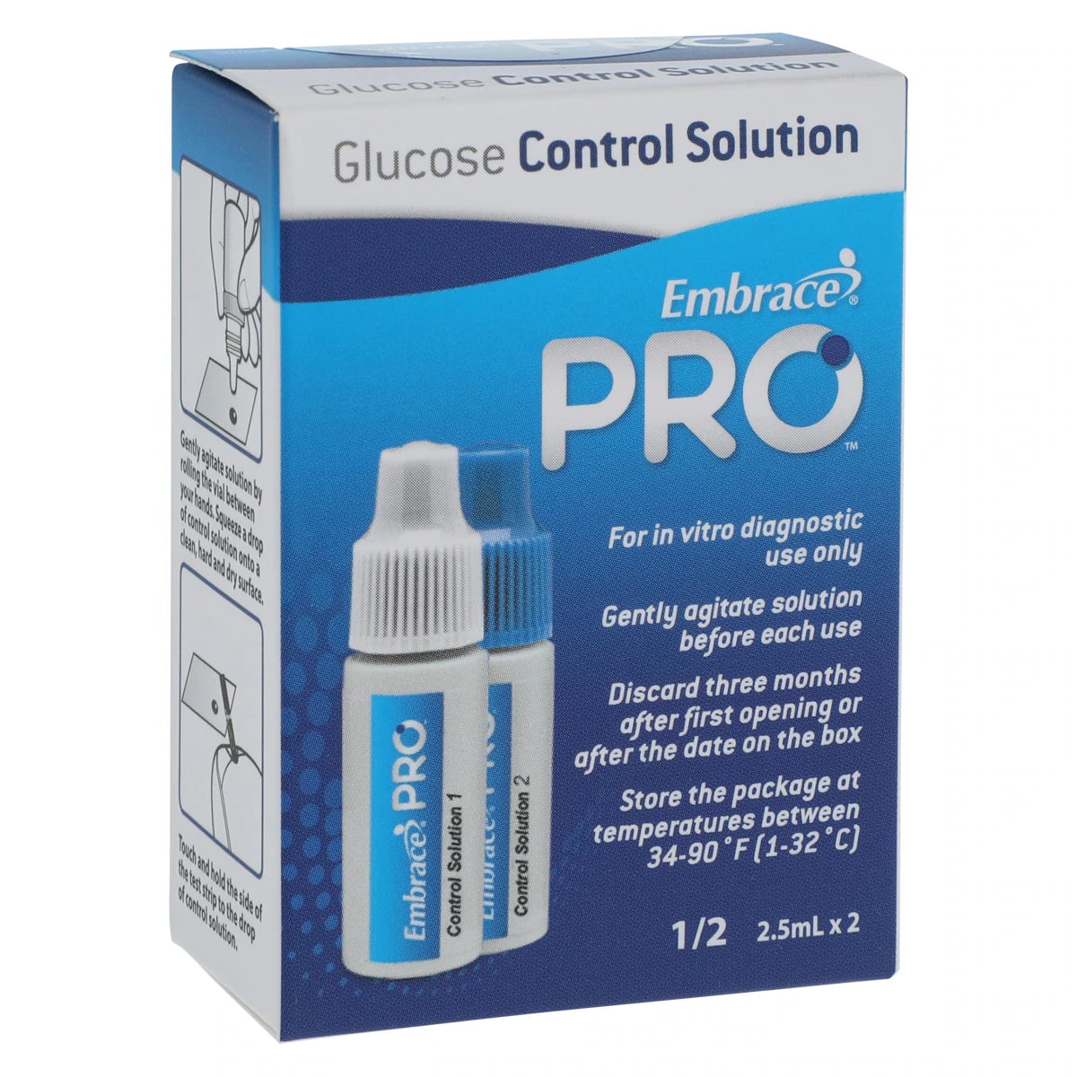 Embrace Pro Blood Glucose Hi/Lo Control Solution, 2 x 4 mL, 1 Box