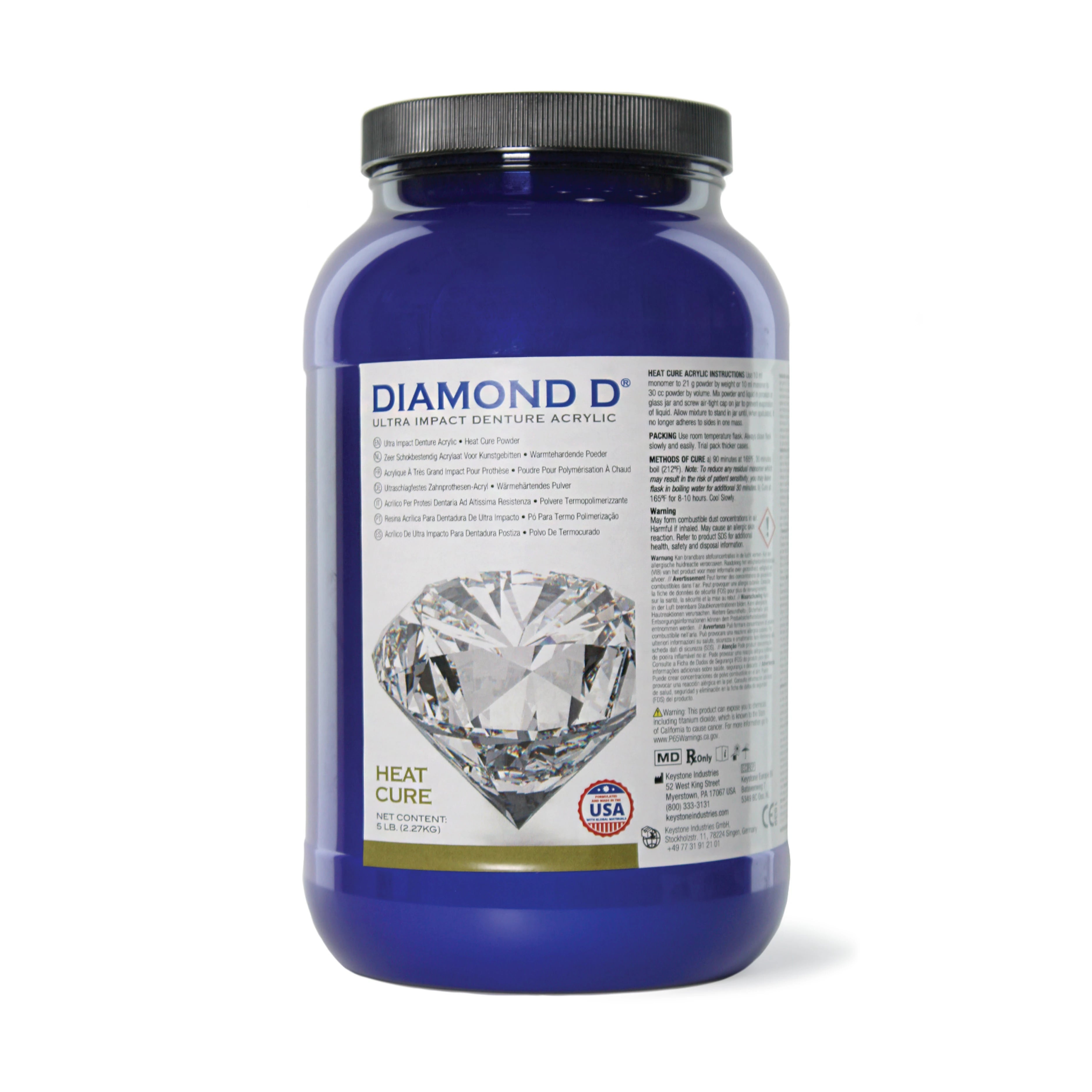 Keystone Diamond D Heat Cure Denture Acrylic Powder, Dark Veined, 5 lb
