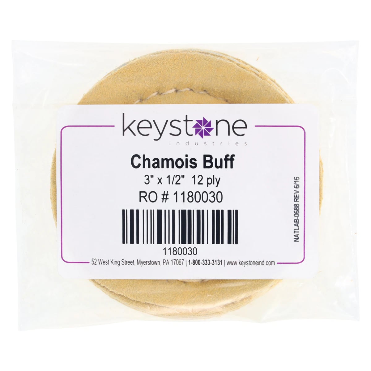 Keystone Chamois Buff, Leather Center, 3" x 1/2" x 12 Ply