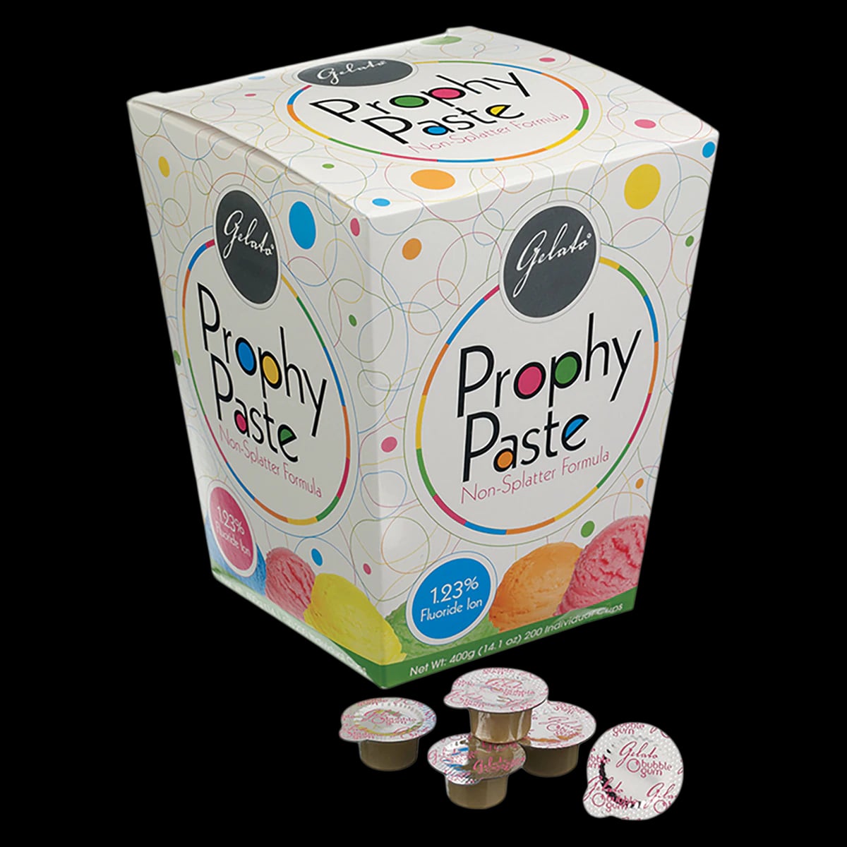 Gelato Prophy Paste with Fluoride, Medium Grit, Mint, Unit Dose Cups, 2 g, 200/Box, 24-02277