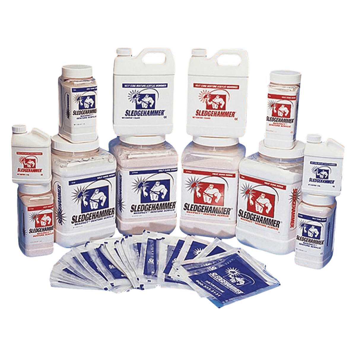 Sledgehammer Self-Cure Denture Acrylic Powder and Liquid Kit, Light Fibered Plus, 25 lb Powder and 4 Quart Liquid