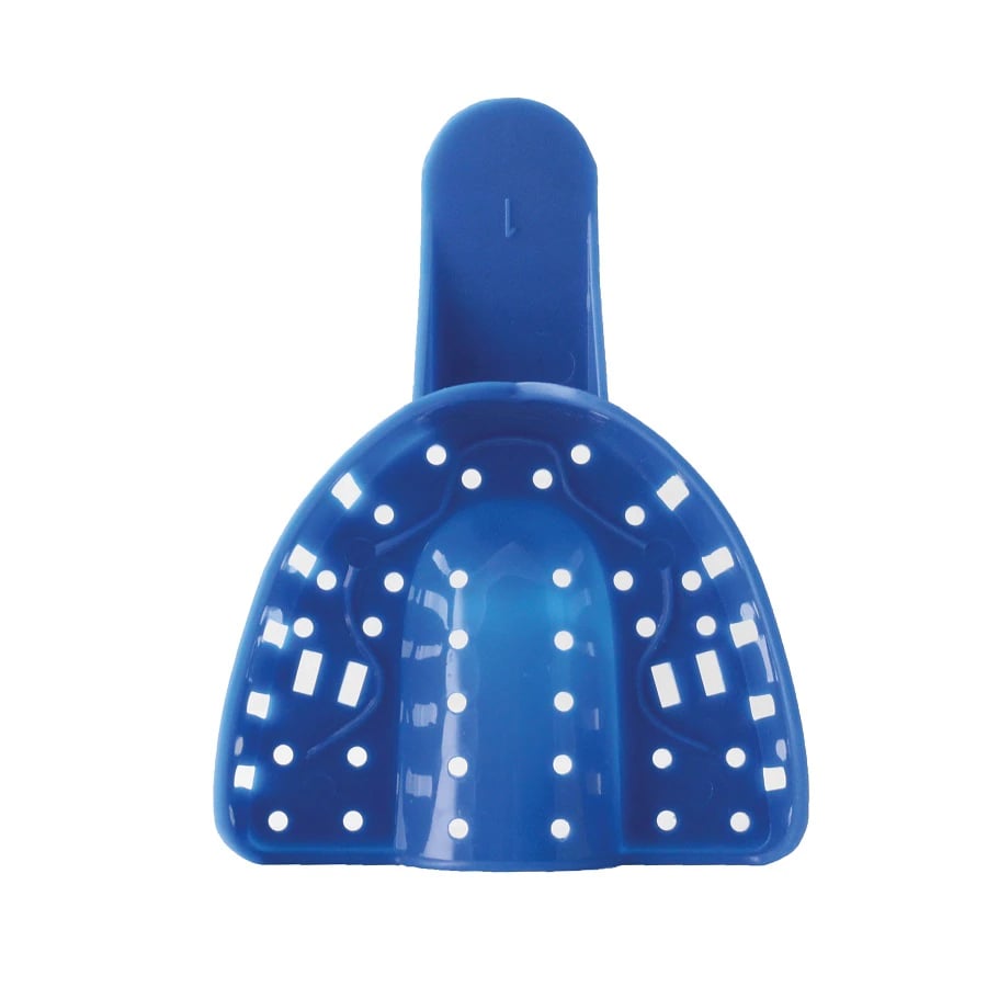 Prehma Disposable Plastic Perforated Impression Tray, #1 Large Upper, Blue, 12/Bag