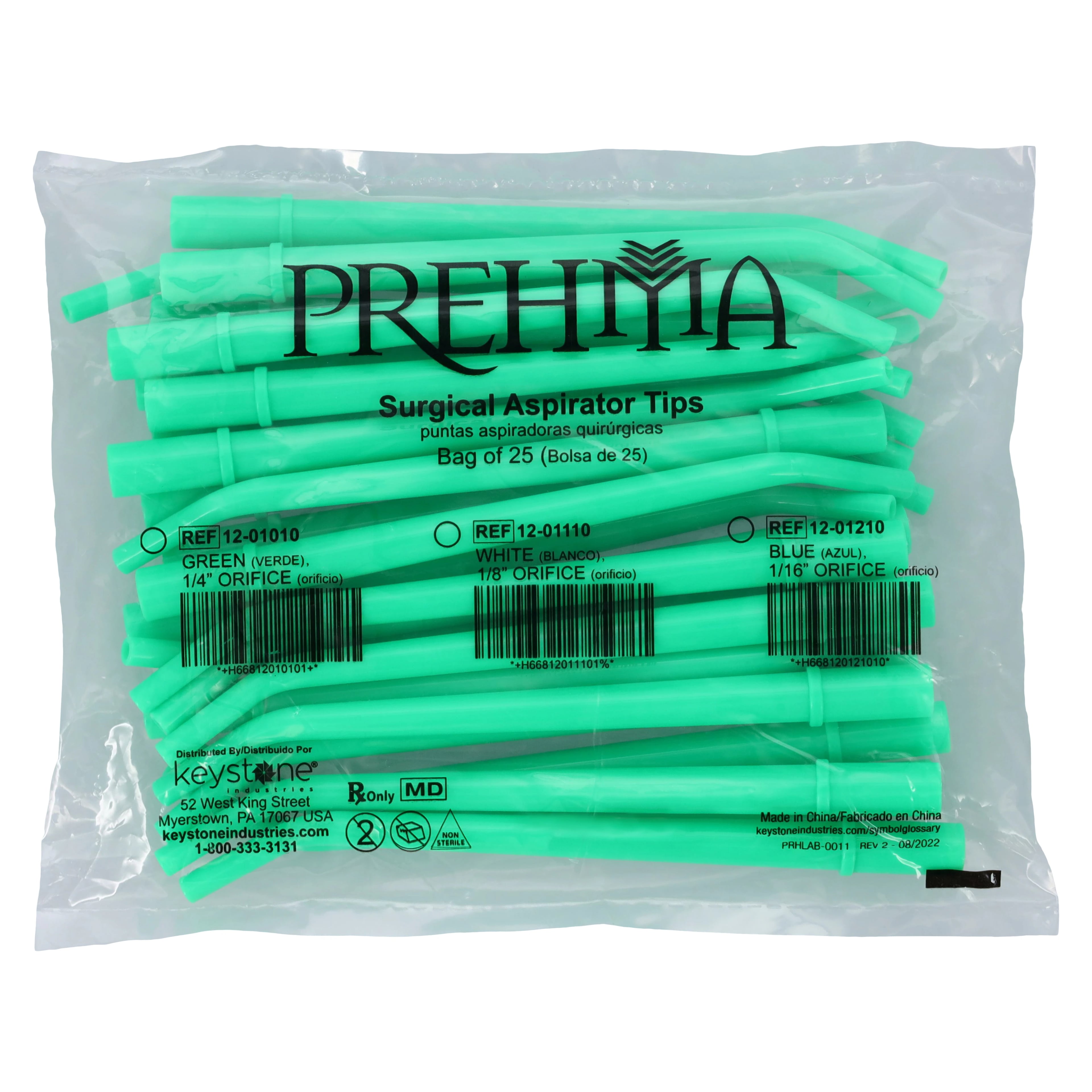Surgical Aspirator Tip, 1/4" (0.25"), Green, 25/Pk