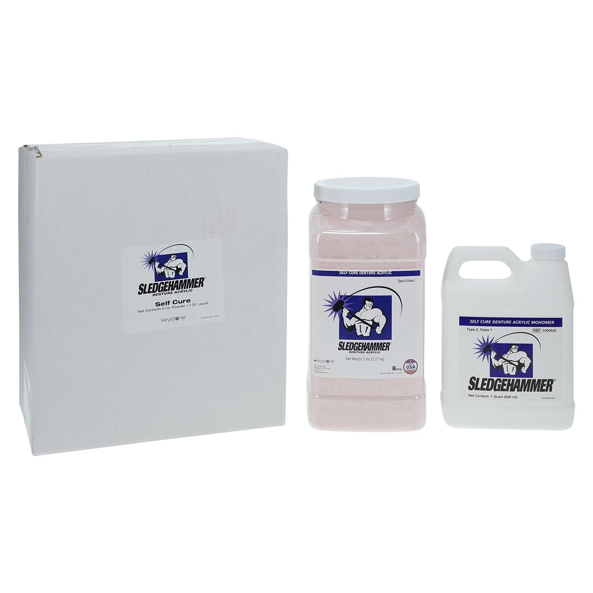 Sledgehammer Self-Cure Denture Acrylic, Light Reddish Pink, 5 lb Powder and 1 qt Liquid Kit
