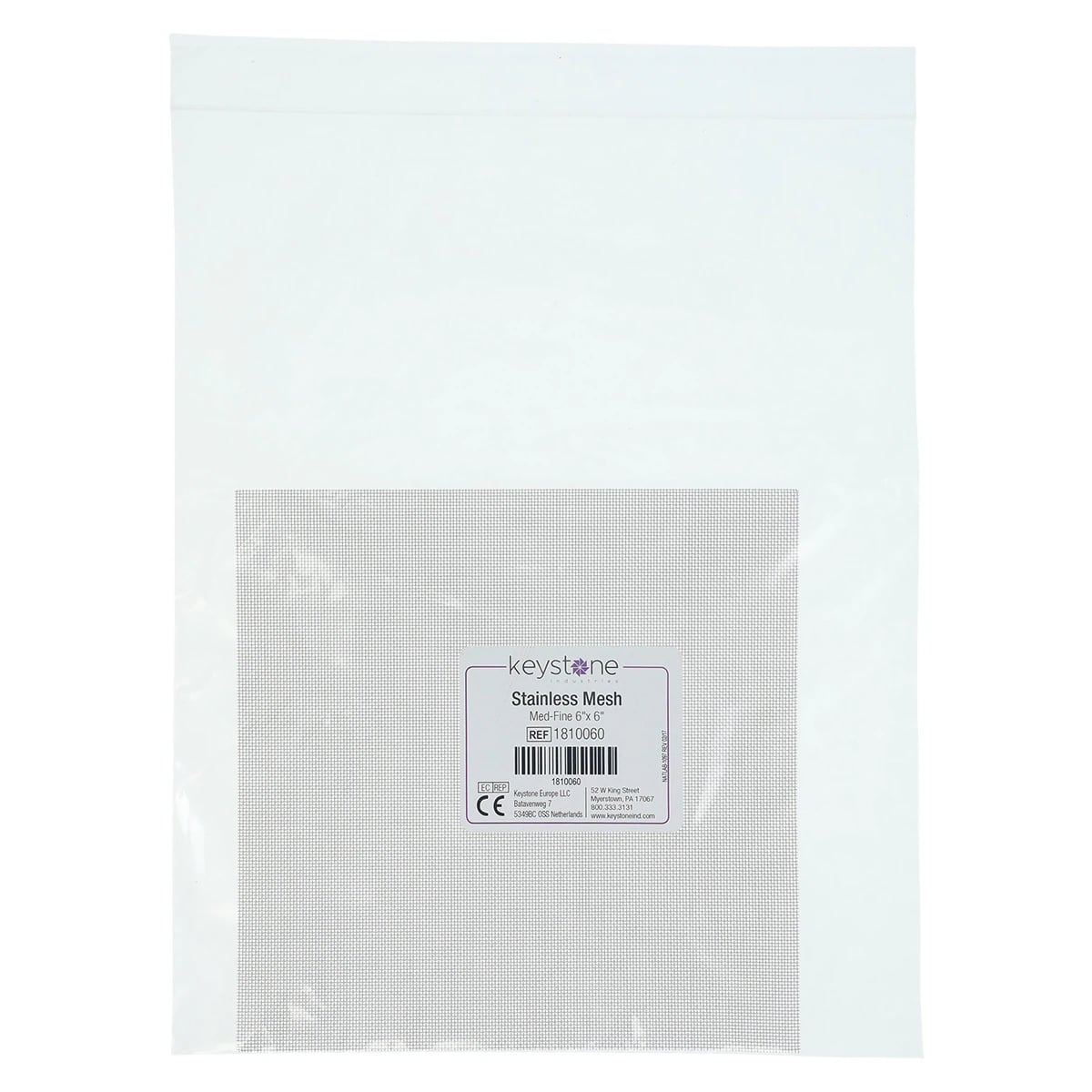 Keystone Industries Stainless Steel Wire Mesh, Medium-Fine, 6" x 6", 1/Pkg, 1810060