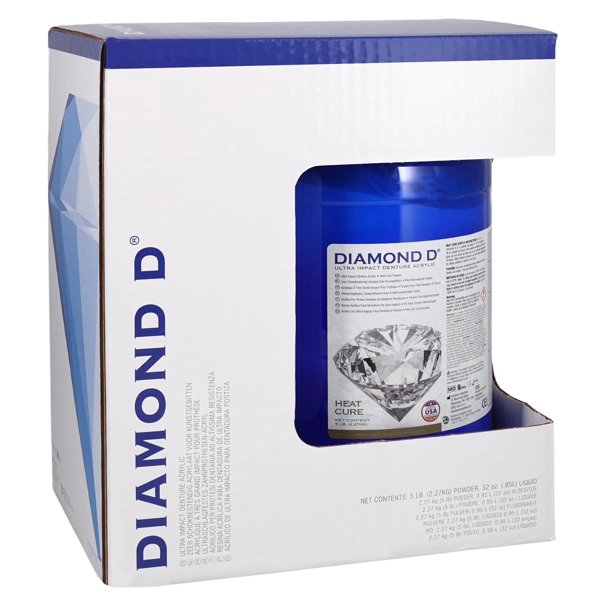 Diamond D Heat Cure Denture Acrylic, Light Shade, Powder and Liquid Kit, 5 lb Powder / 1 qt Liquid