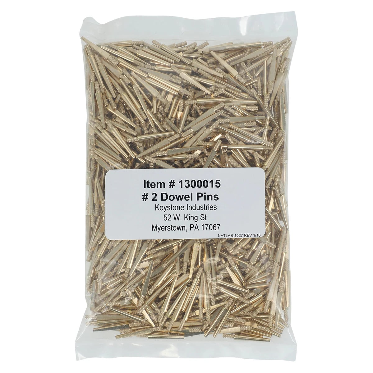 Keystone Industries Swiss Dowel Pins, No. 2 Medium, Brass, 1000/Pkg, 1300015