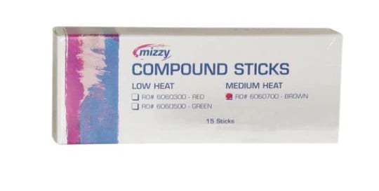 Mizzy Impression Compound Sticks, Brown, Medium Heat, 4.5 oz, 15/Pk, 6060700