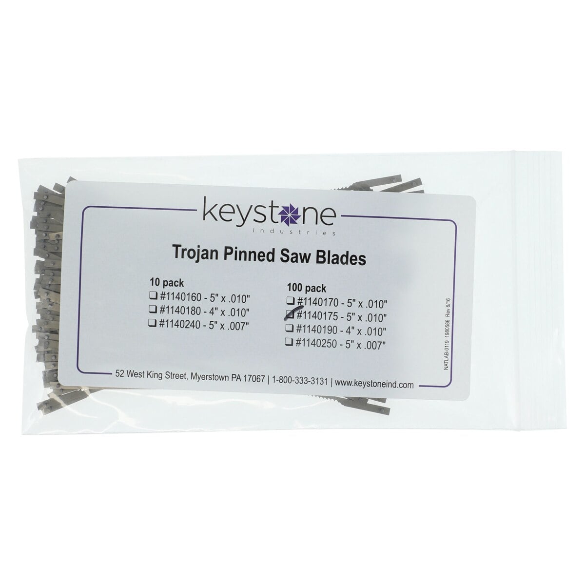 Keystone Pinned Saw Blades, 5" Length x 0.055" Wide x 0.010" Thick, Brown, 18 TPI, 100/Pk