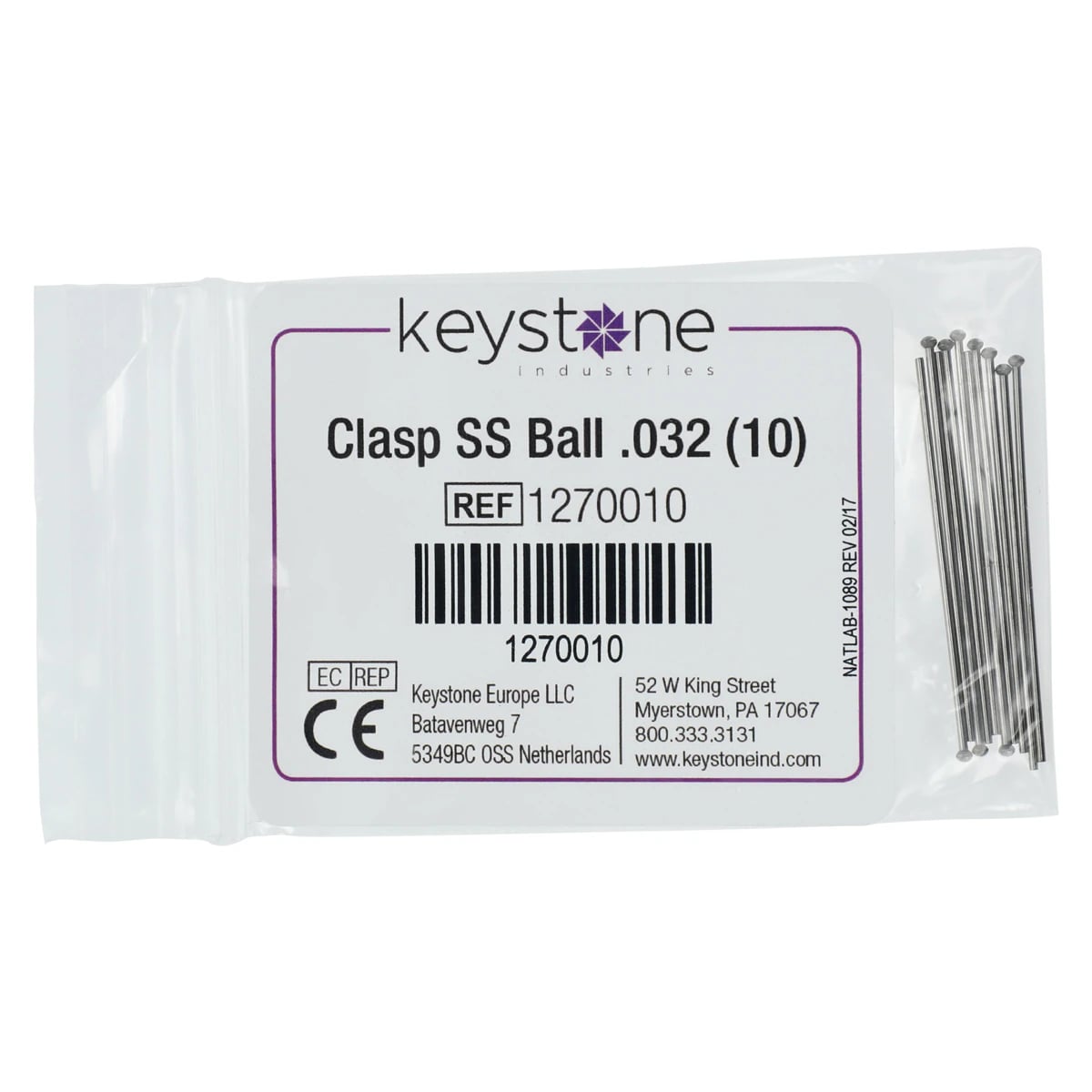 Ball Clasp, Stainless Steel, 0.8mm (.032"), 10/Pkg