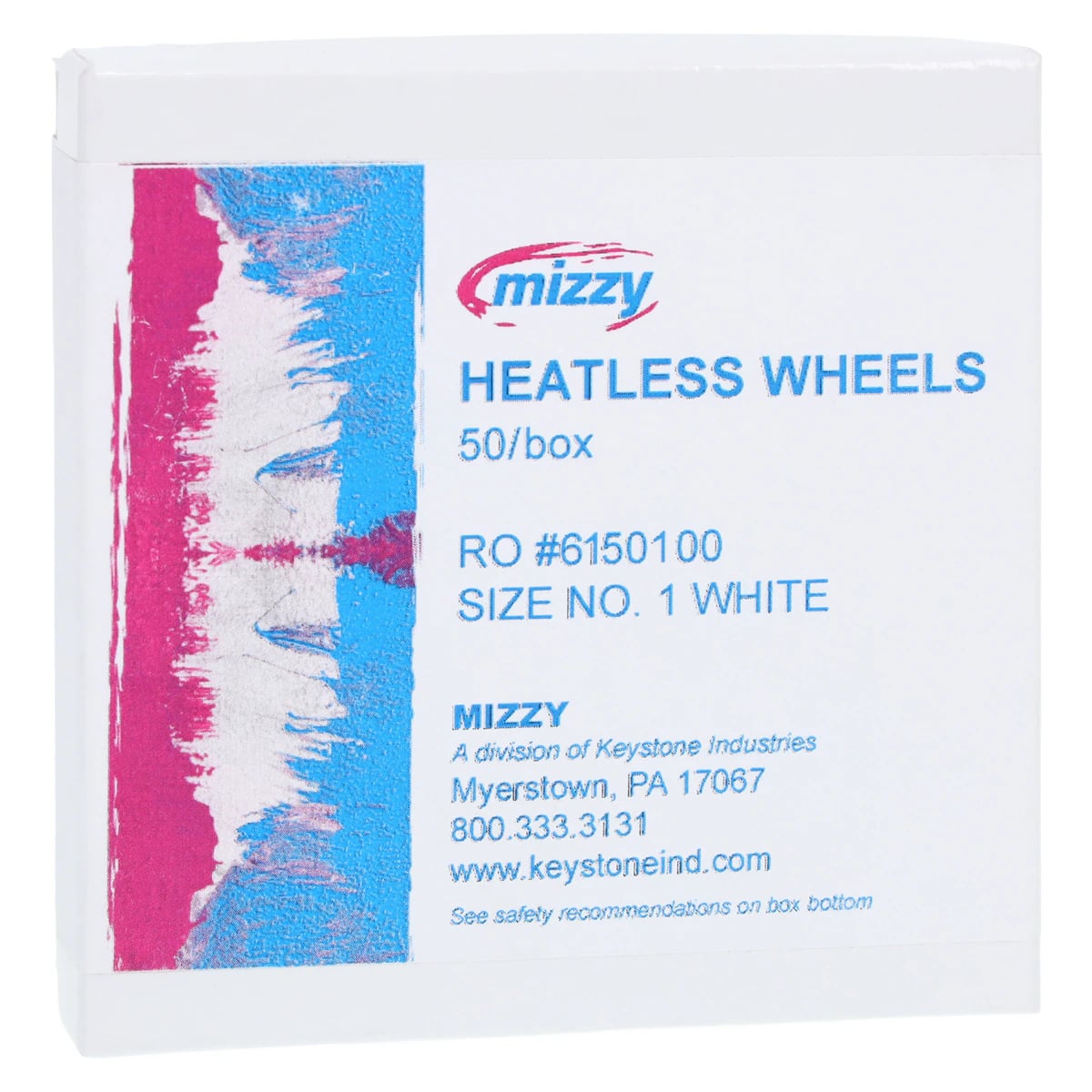 Mizzy Heatless Wheels, #1, White, 3/16" x 1" (4.8 x 25.4 mm), 50/Pkg, 1900241
