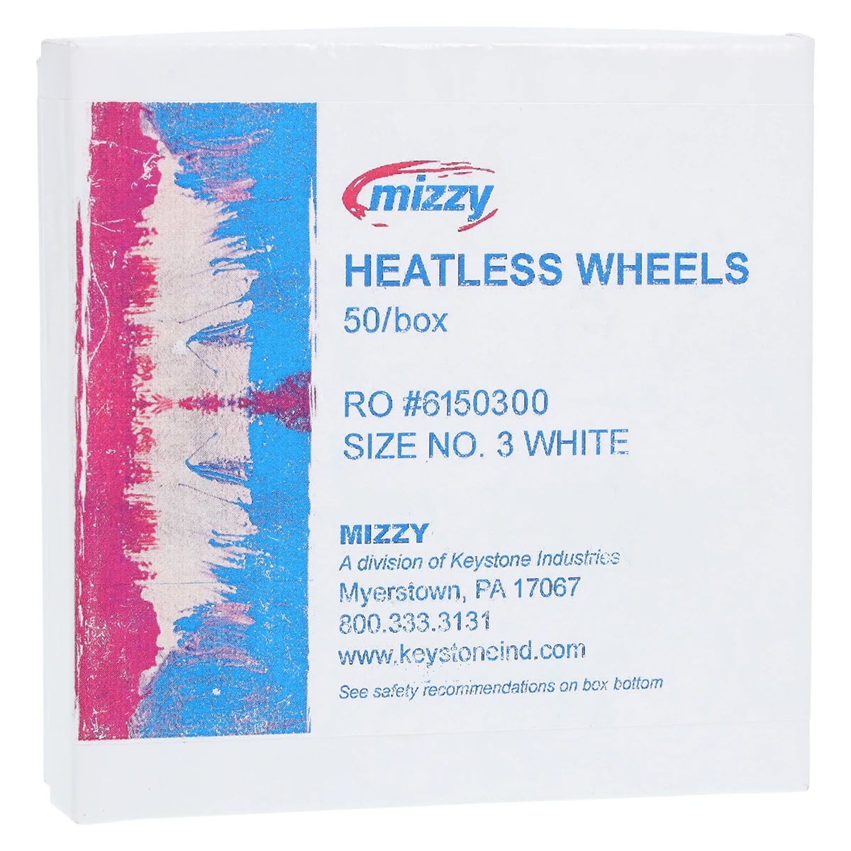 Mizzy Heatless Wheels, #3, White, 3/32" x 1" (2.4 x 25.4 mm), 50/Pkg, 1900243