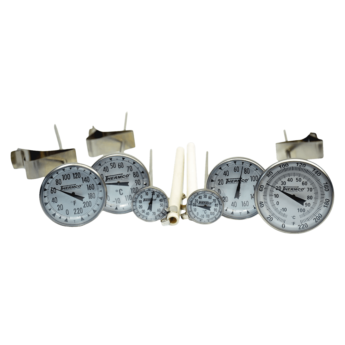 T&W Instruments Dial Thermometer, Stainless Steel, -50 to 100°C, 1-3/4" Dial, 8" Stem, Analog with Pan Clip