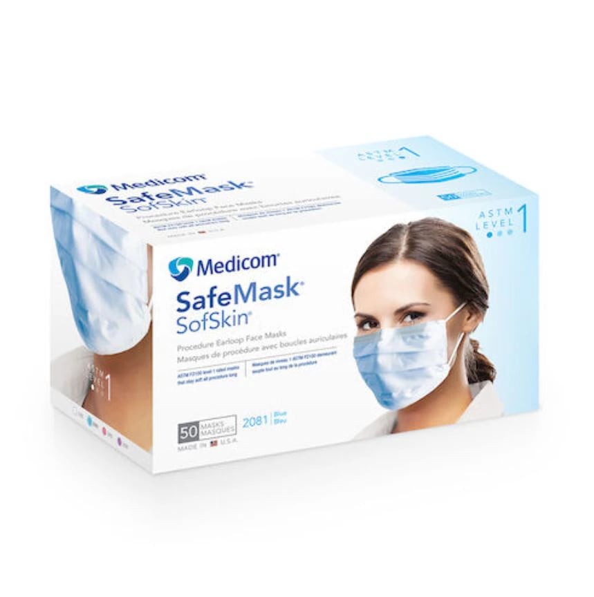 SafeMask SofSkin Procedure Earloop Face Masks, ASTM Level 1, Blue, 50/Box, 2081
