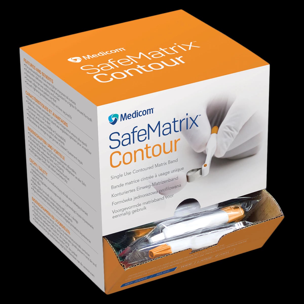Medicom SafeMatrix Contour Single-Use Matrix Bands, Wide 6mm, Orange, 50/Box, 30055