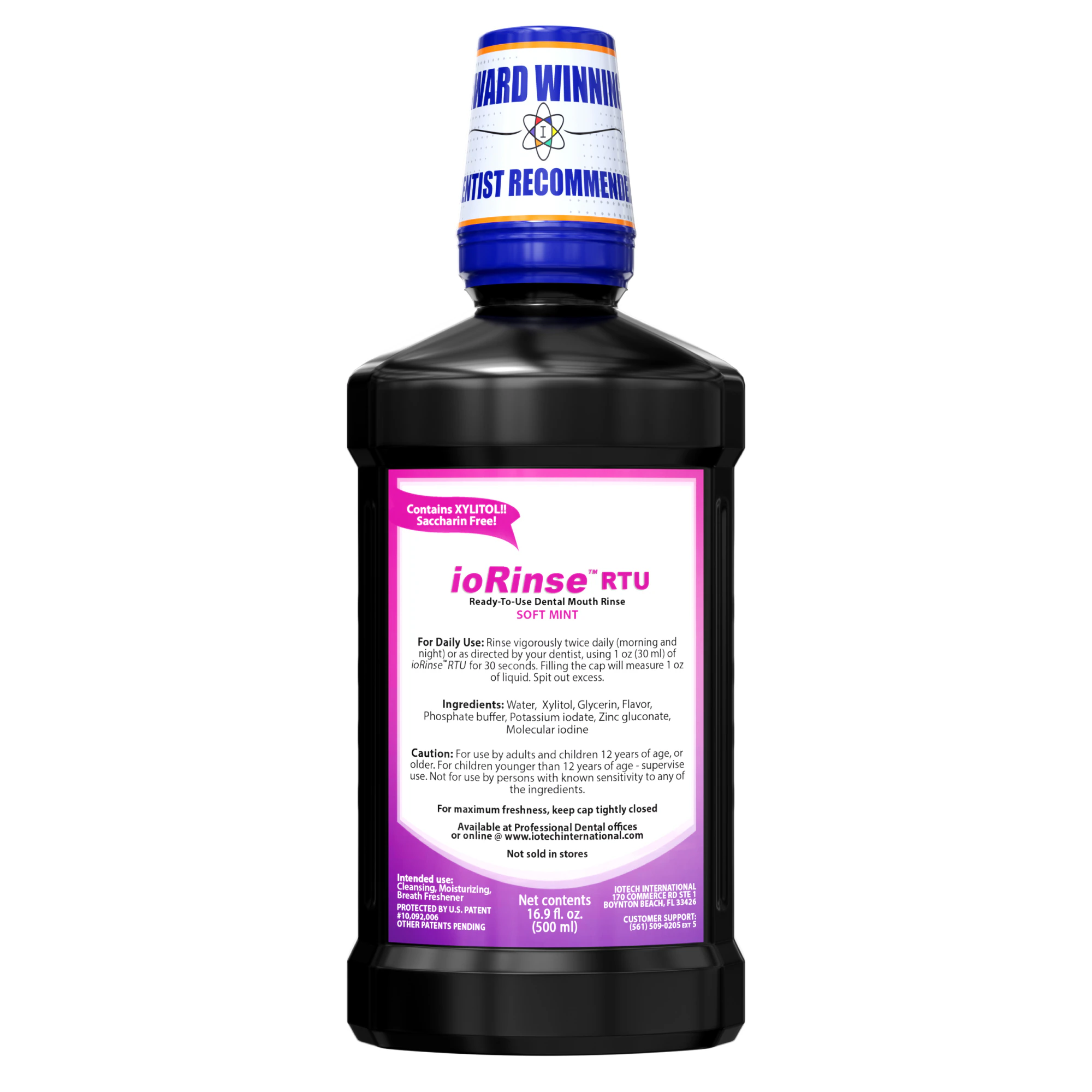 ioRinse™ Ready-To-Use Oral Mouth Rinse, Soft Mint, 100 ppm Molecular Iodine, Alcohol-Free, 16 oz (500 ml) Bottle, Case of 24