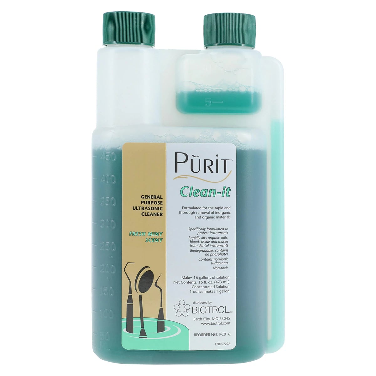 Purit™ Clean-it General Purpose Ultrasonic Cleaner Solution, 16 oz Bottle, Mint, Biodegradable