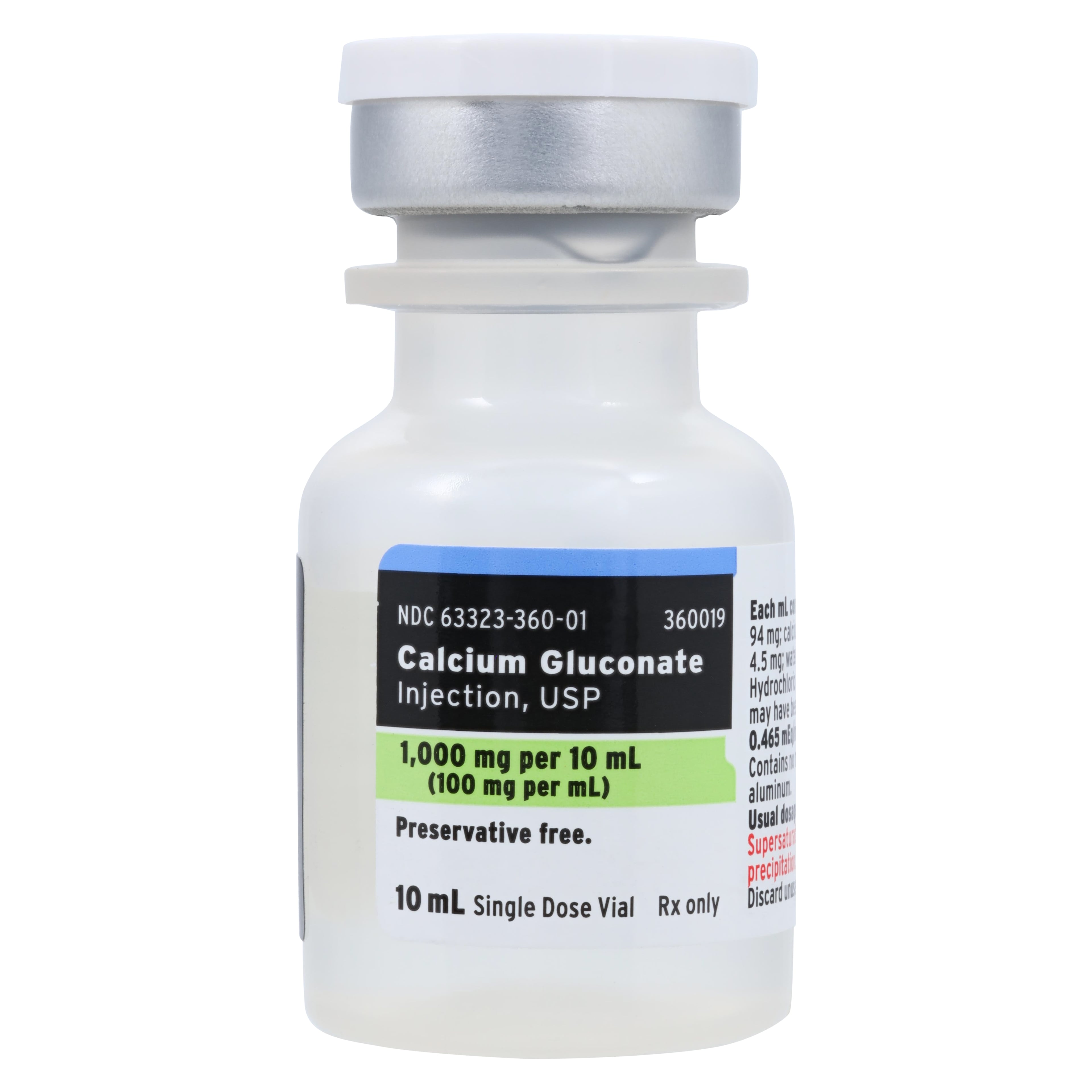 Calcium Gluconate Injection 100mg/mL, SDV, 10mL Each