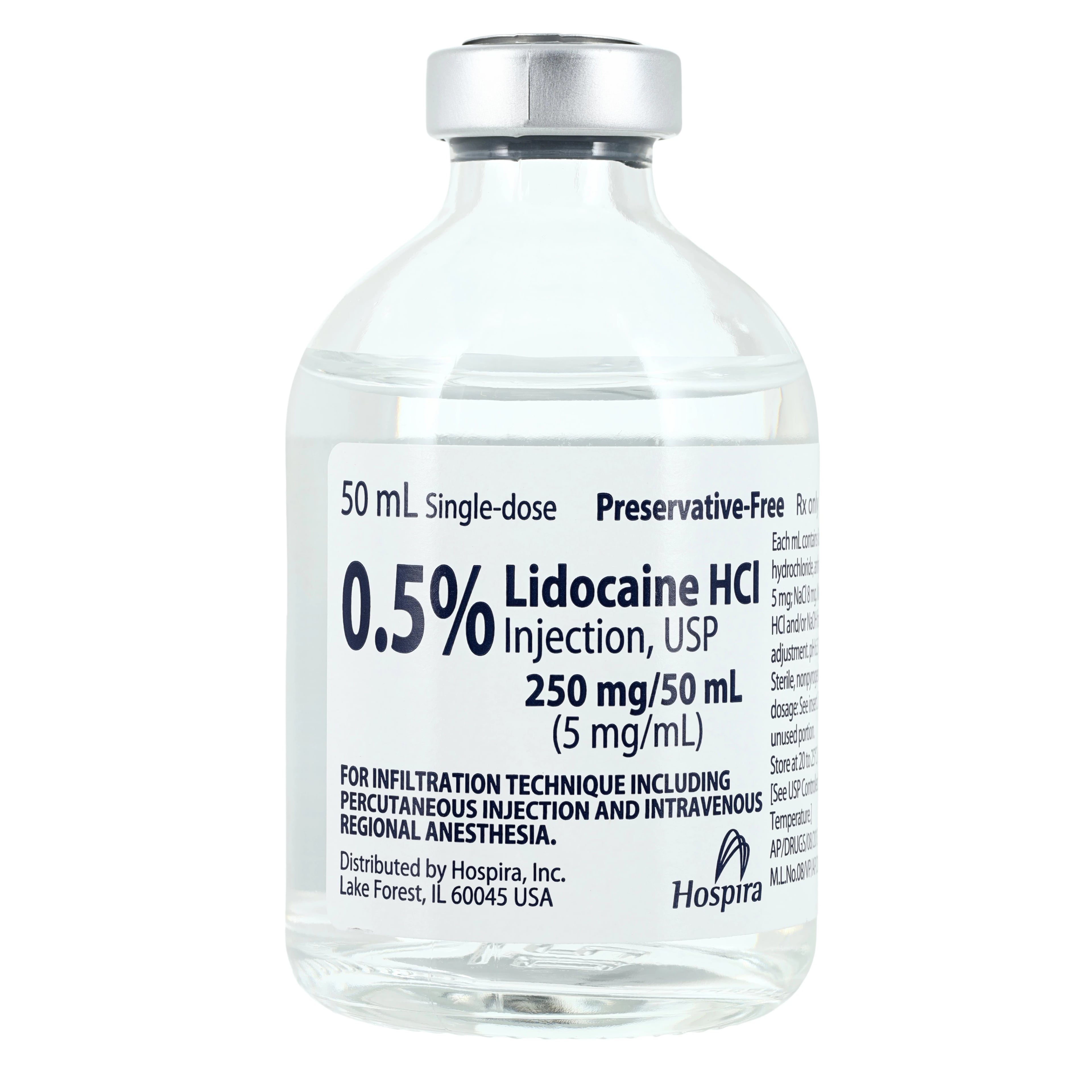 Lidocaine HCl Injection 0.5% Preservative Free, Single-Dose Vial, 50 mL, Pfizer