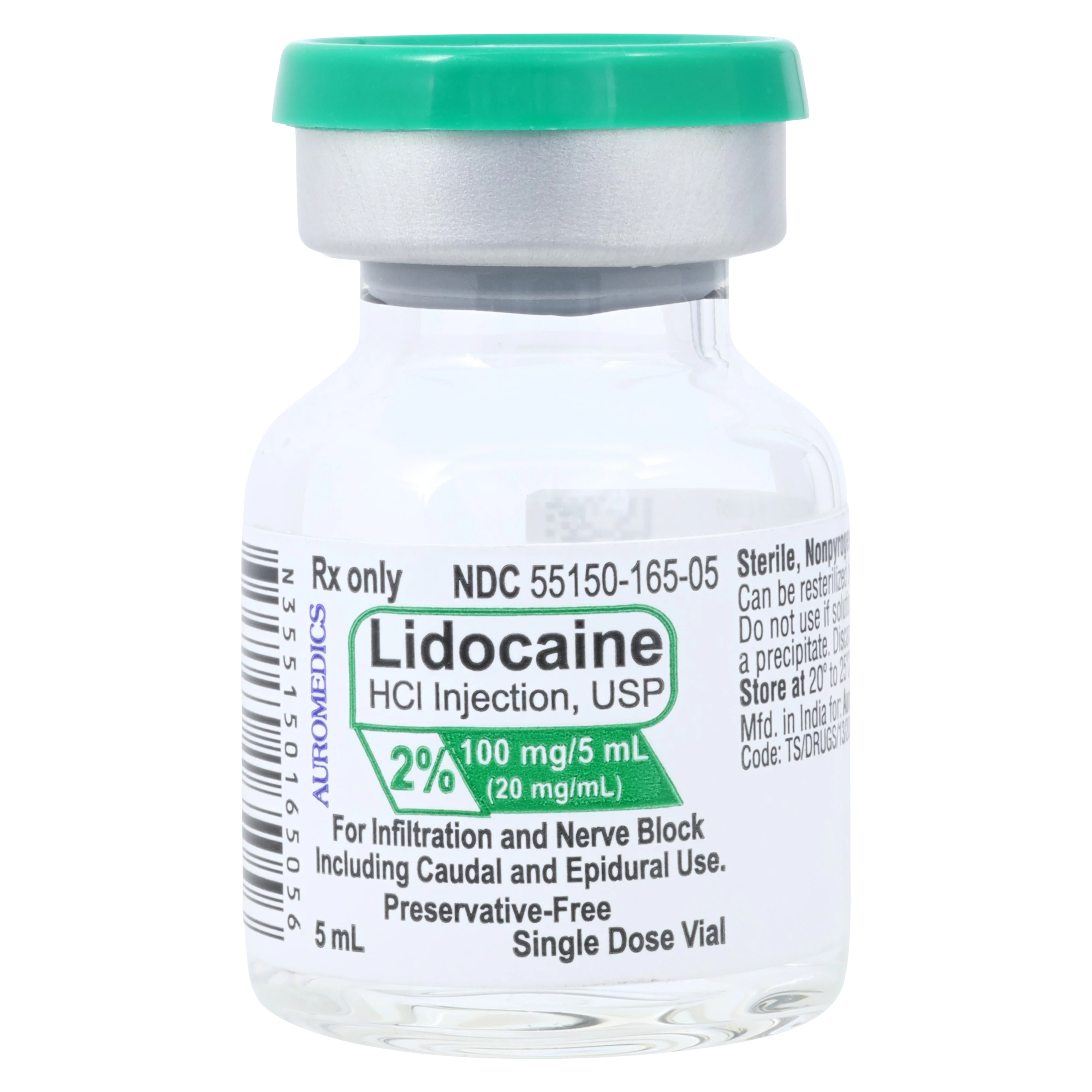 Lidocaine HCL Injection 2% Preservative Free SDV 5mL Each
