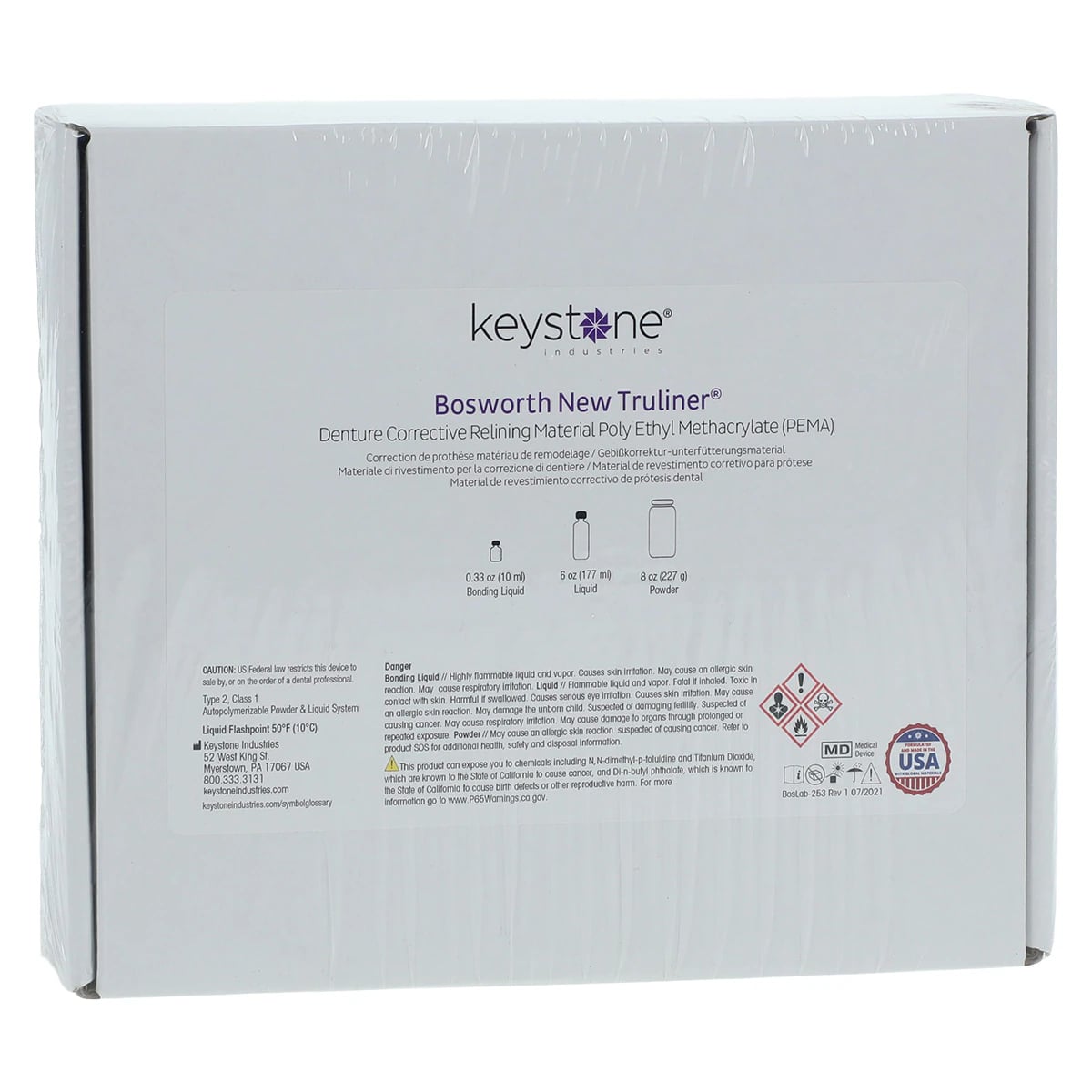 New Truliner PEMA Denture Corrective Relining Material Standard Kit, Pink, 8 oz Powder, 6 oz Liquid, 1/3 oz Bonding Liquid, #0921970