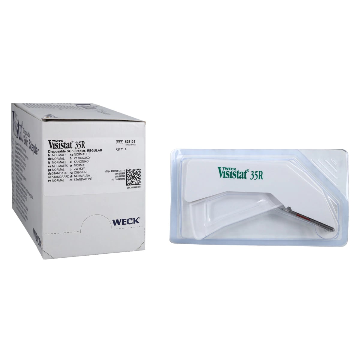 Visistat Skin Stapler, Stainless Steel, Squeeze Handle, 35 Regular Staples, 6/Box
