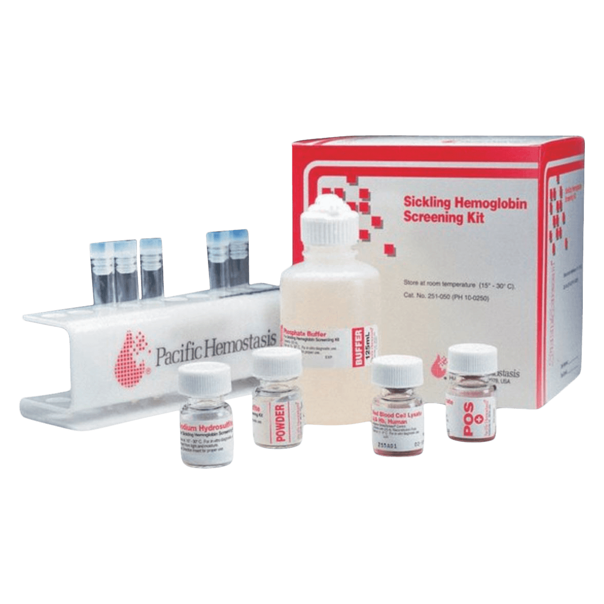 Pacific Hemostasis SickleScreen Sickle Cell Screening Kit, Moderately Complex, with 4 x 125mL Phosphate Buffers and 4 Sodium Hydrosulfite Vials, 120 Tests/Package