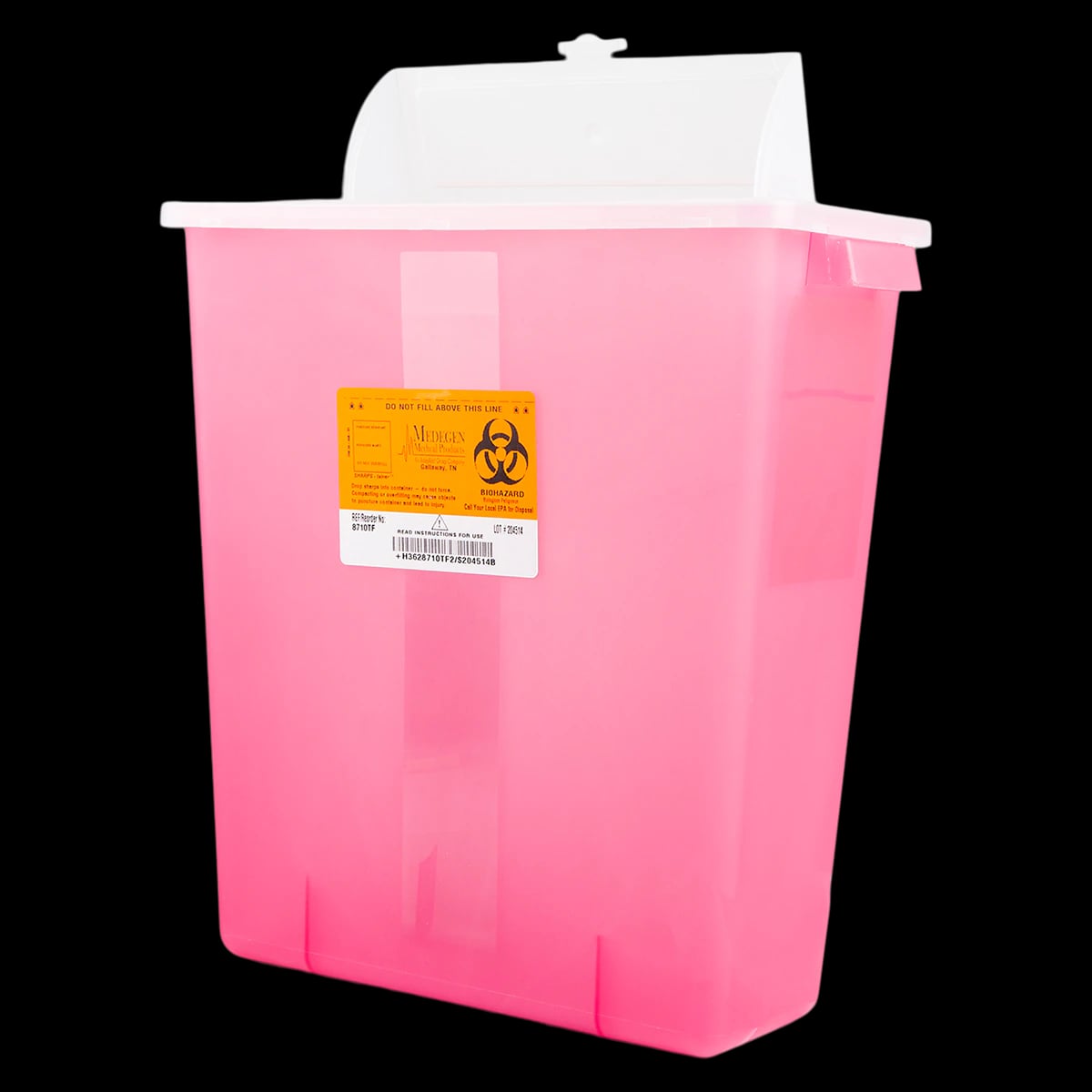 Medegen Sharps Container, 3 Gallon, Translucent/Red/Black, Flat Lockable Sliding Lid, Polypropylene, 12-1/2 x 13-1/2 x 6 in, Each