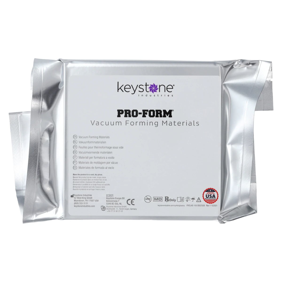 Keystone Pro-Form Splint Material, 5" x 5", 0.020" (0.50 mm), Clear, 25/Pk, 9615000