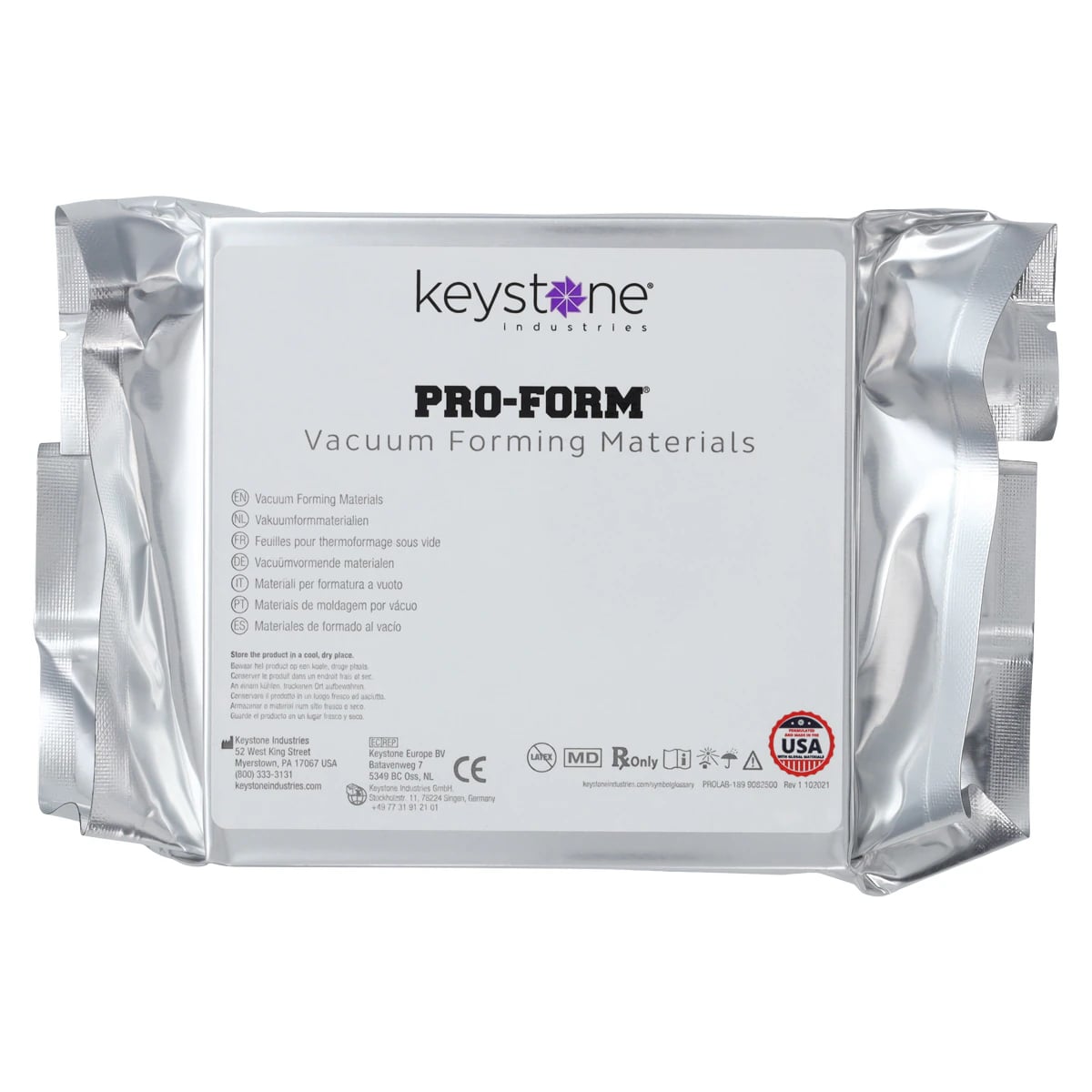 Keystone Pro-Form Splint Material, Clear, 5" x 5" (127 x 127 mm), 0.030" (0.75 mm), 25/Pk, 9615020