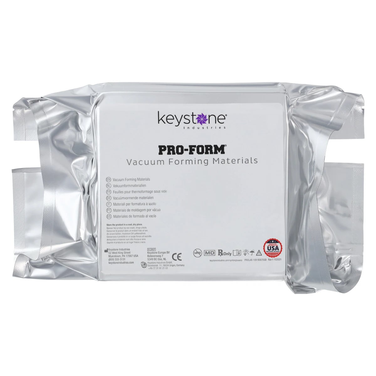 Keystone Pro-Form Splint Material, Clear, 5" x 5" Sheets, 0.060" (1.5 mm), 25/Pk, 9614960