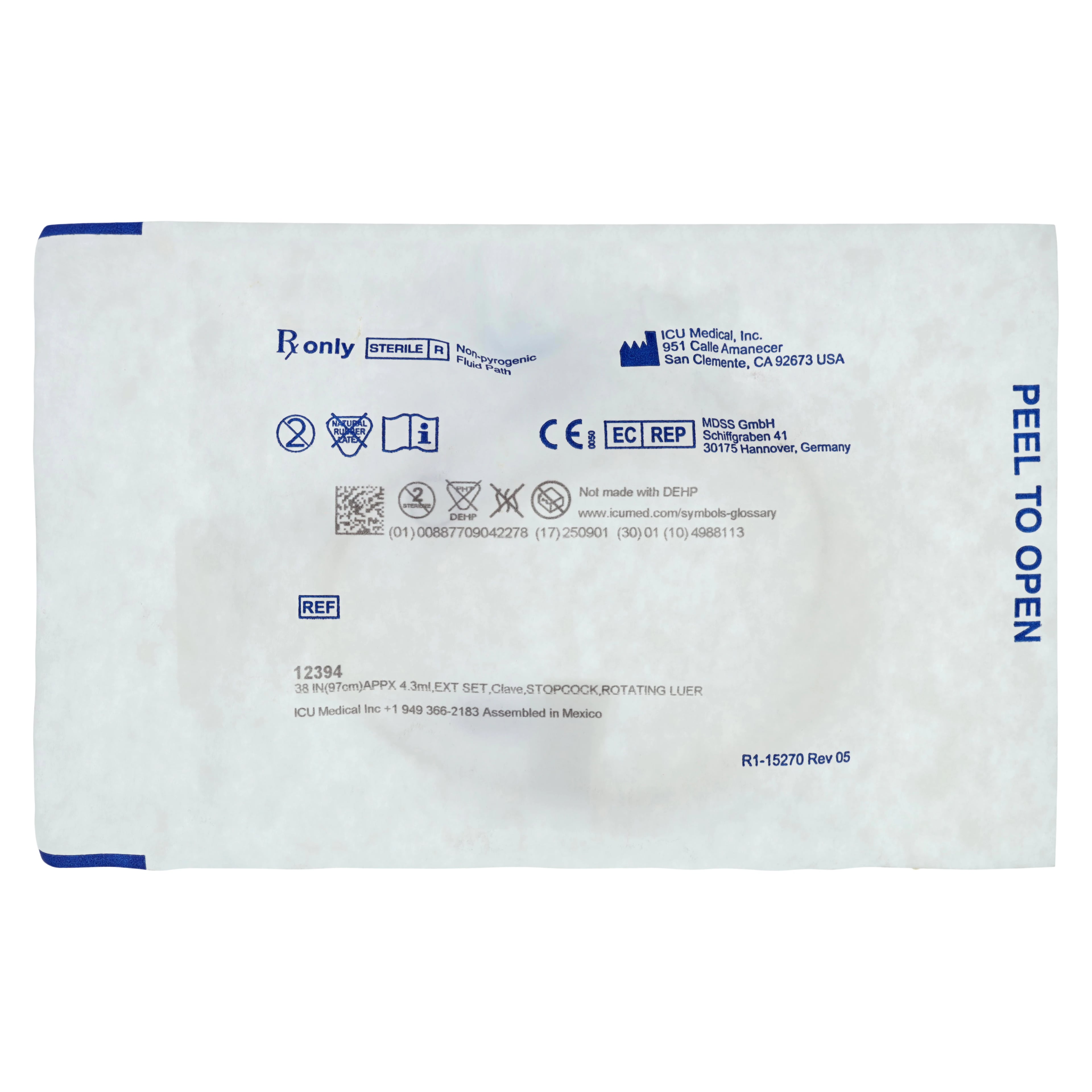 ICU Medical Lifeshield IV Extension Set with Y-Injection Site and 4-Way Stopcock, 38", Option-Lok Male Luer Lock Adapter, Gravity, Sterile, Each