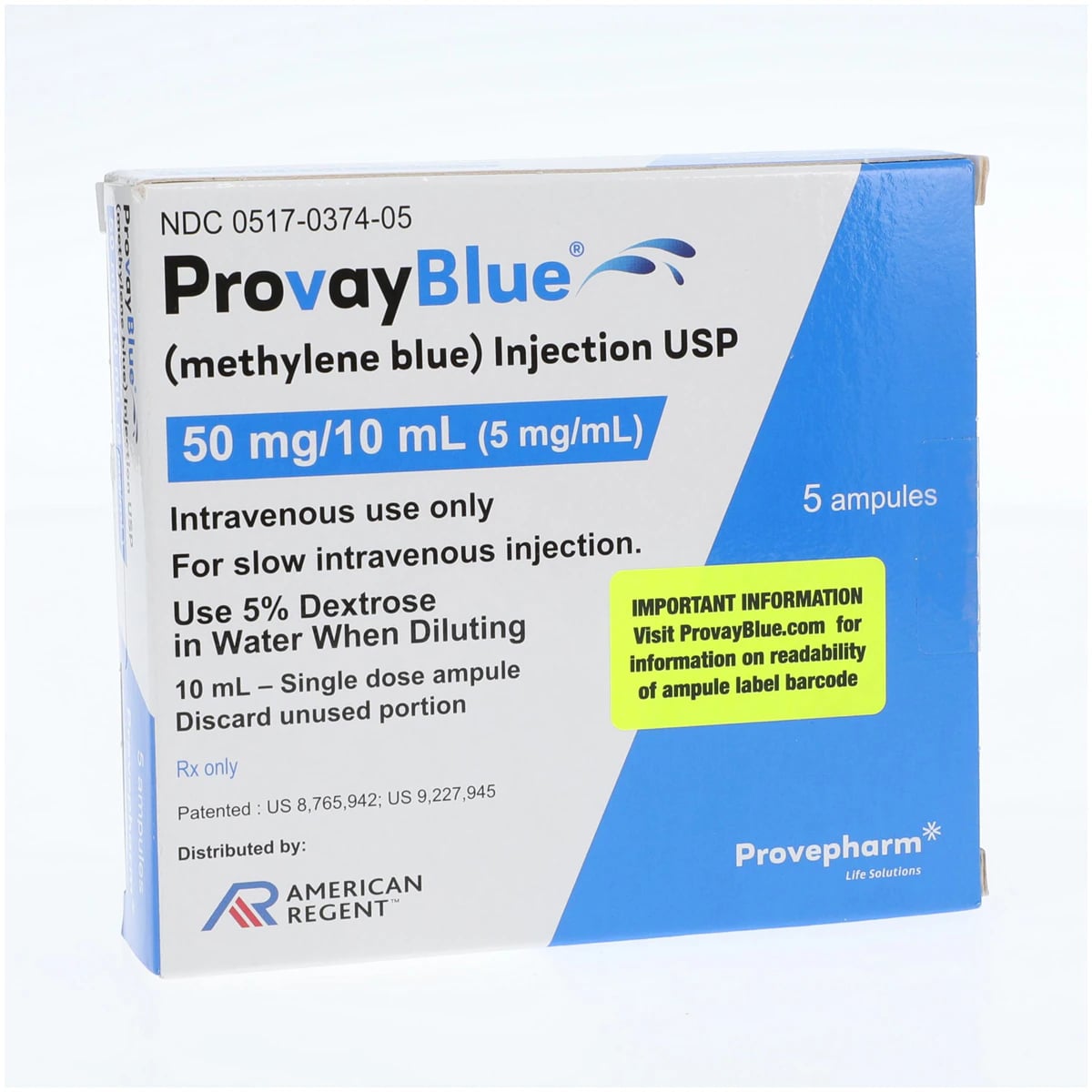 ProvayBlue (Methylene Blue) Injection 5 mg/mL, 10 mL Ampule, 5/Package
