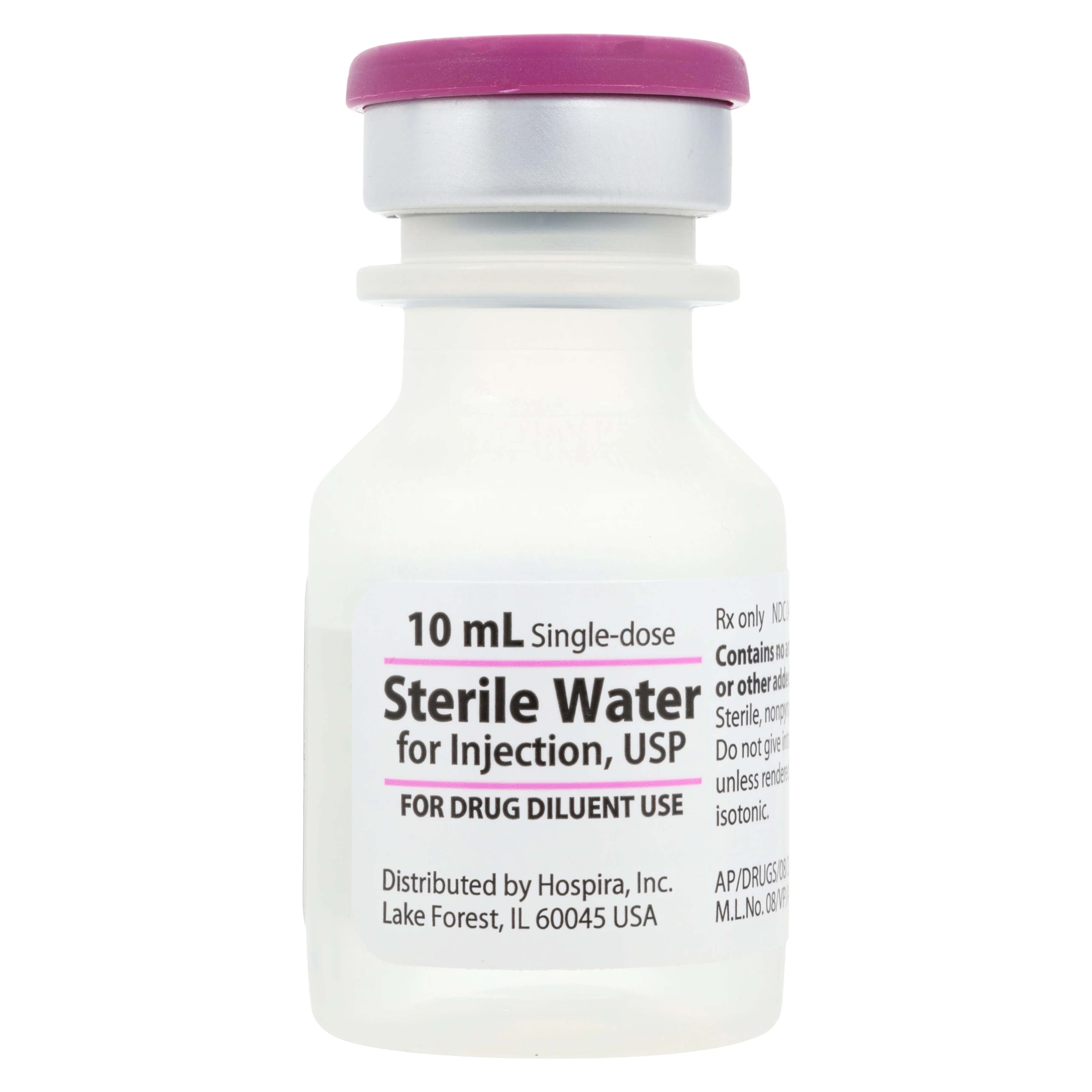 Sterile Water for Injection, Single Dose Vial (SDV), 10 mL, Non-Return, Pfizer