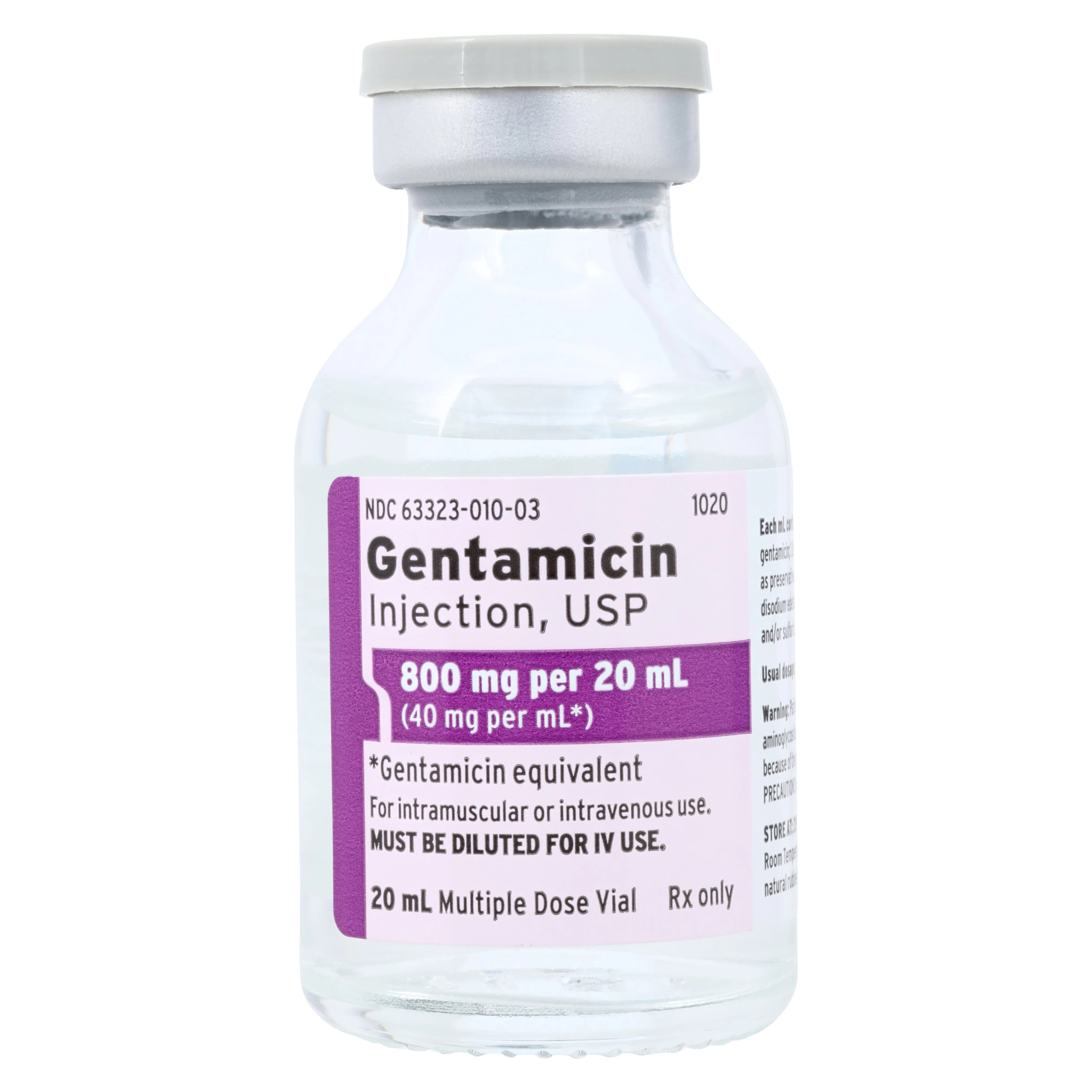 Gentamicin Sulfate Injection 40 mg/mL, Multiple-Dose Vial, 20 mL, 25/Package