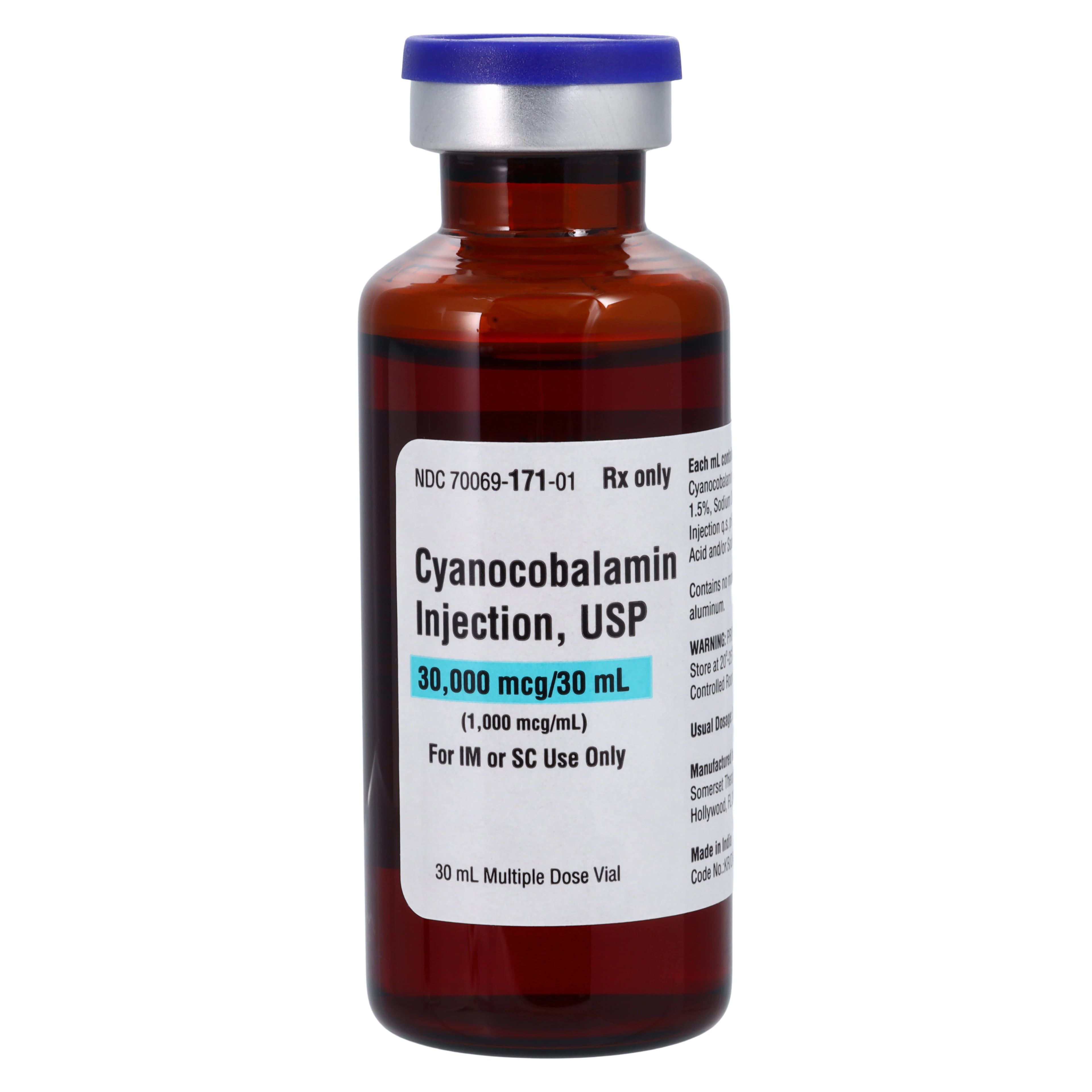 Cyanocobalamin Injection 1000 mcg/mL, 30 mL Multi-Dose Vial (Somerset Pharma)