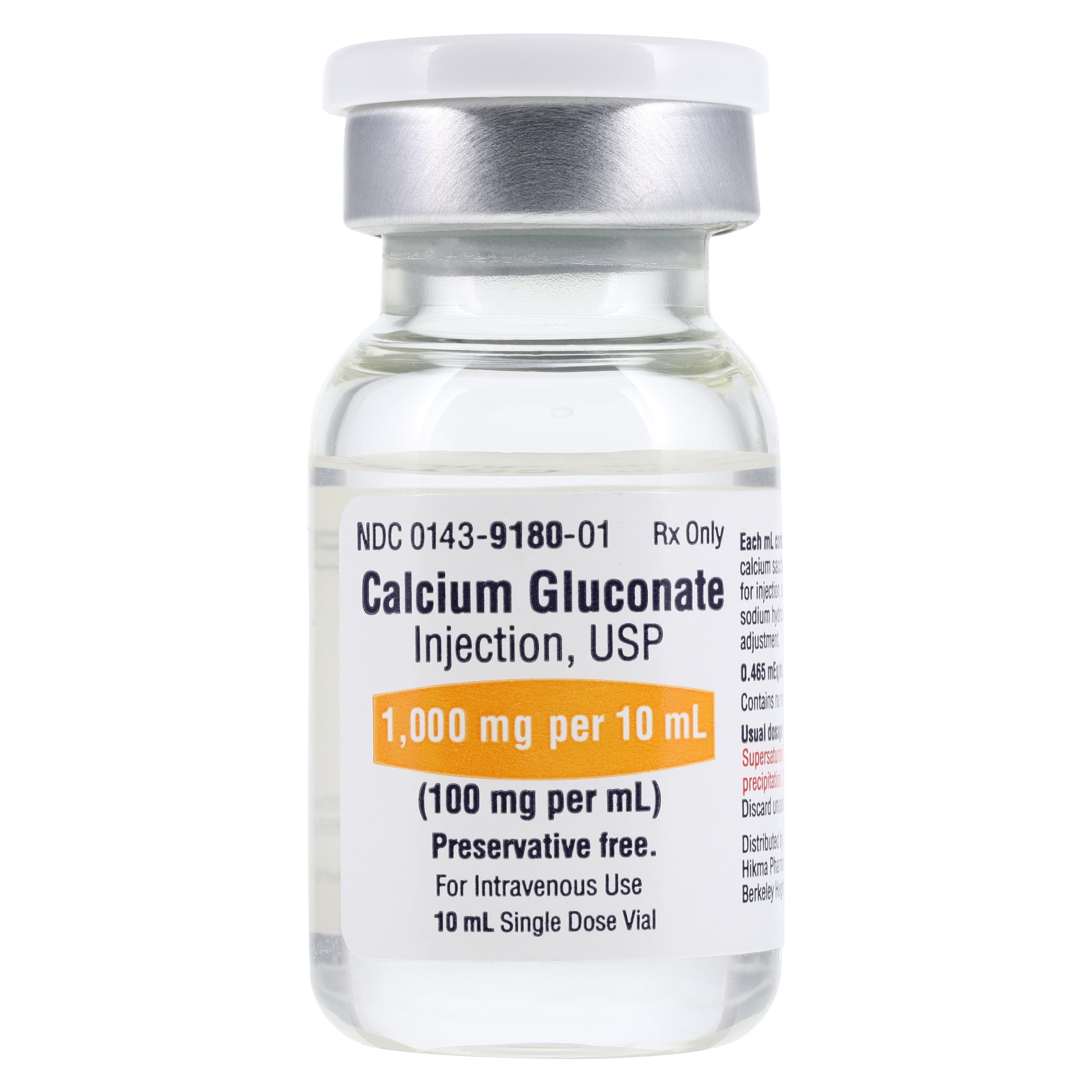 Calcium Gluconate Injection 100mg/mL, 10mL SDV, Hikma Pharmaceuticals