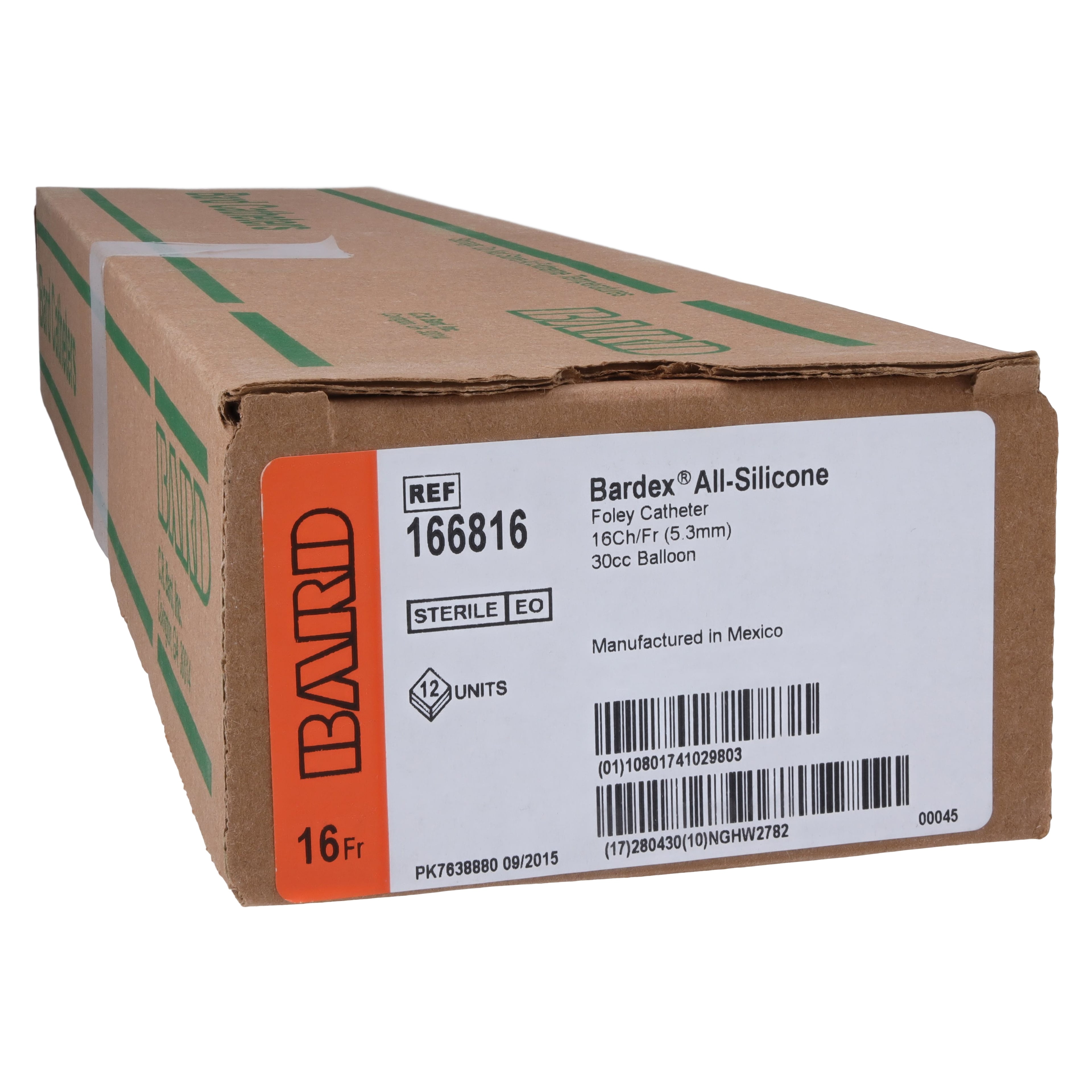Bard Medical Bardex Foley Catheter, Silicone, 2-Way, 16FR, 30cc, Standard Tip, Sterile, Each