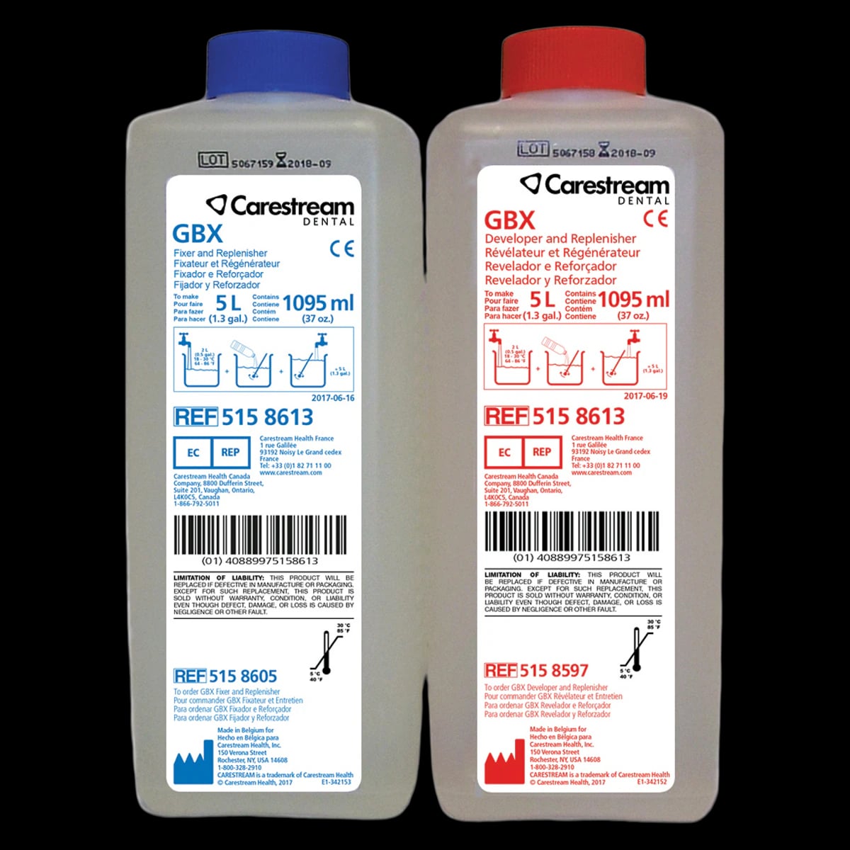 Carestream GBX Developer & Fixer Replenisher Twin Pack, 2 x 37 oz (Makes 5L Each), 5158613