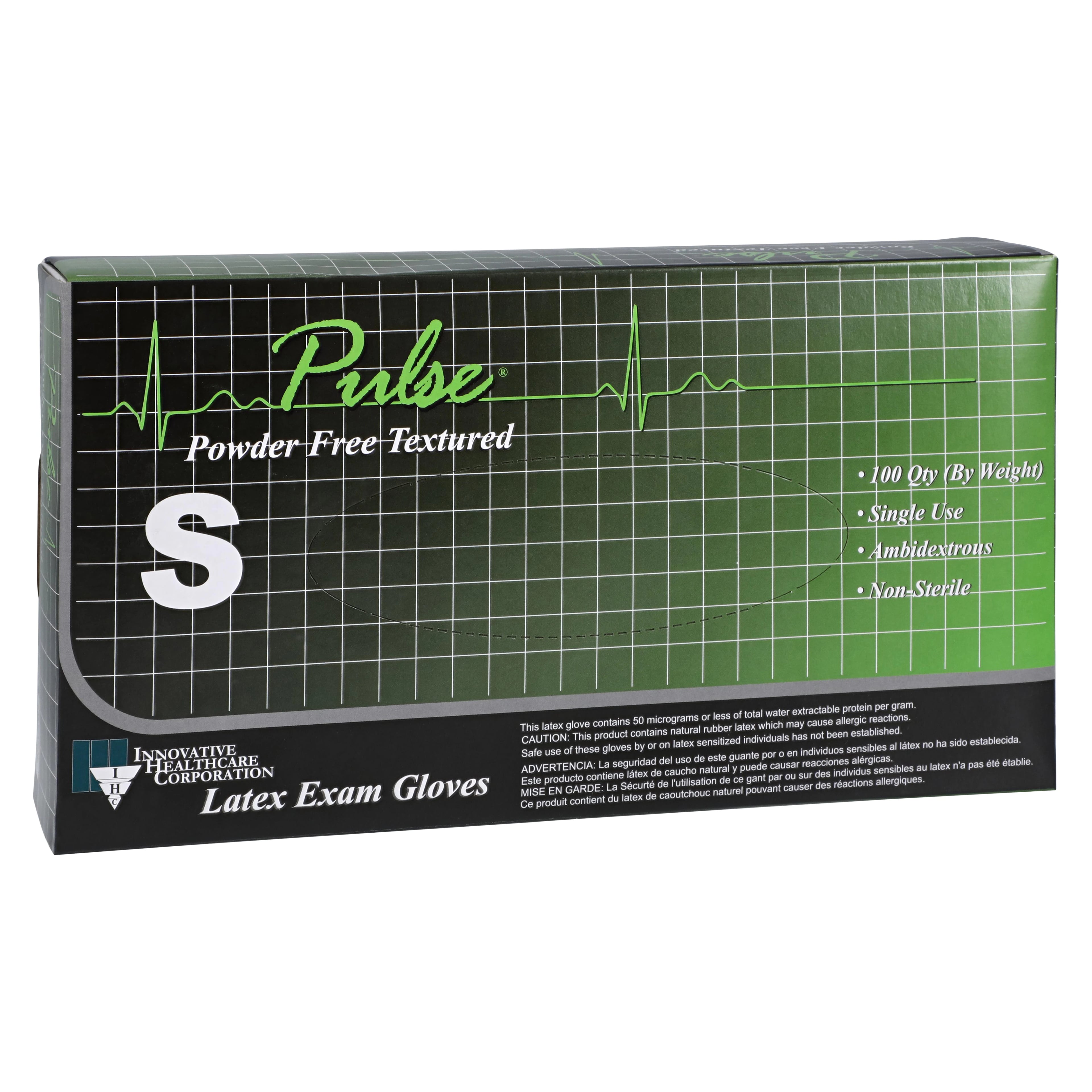 Innovative Pulse Latex Examination Gloves, Powder Free, Non-Sterile, Small, Aqua Blue, 100/Box, 10 Boxes/Case