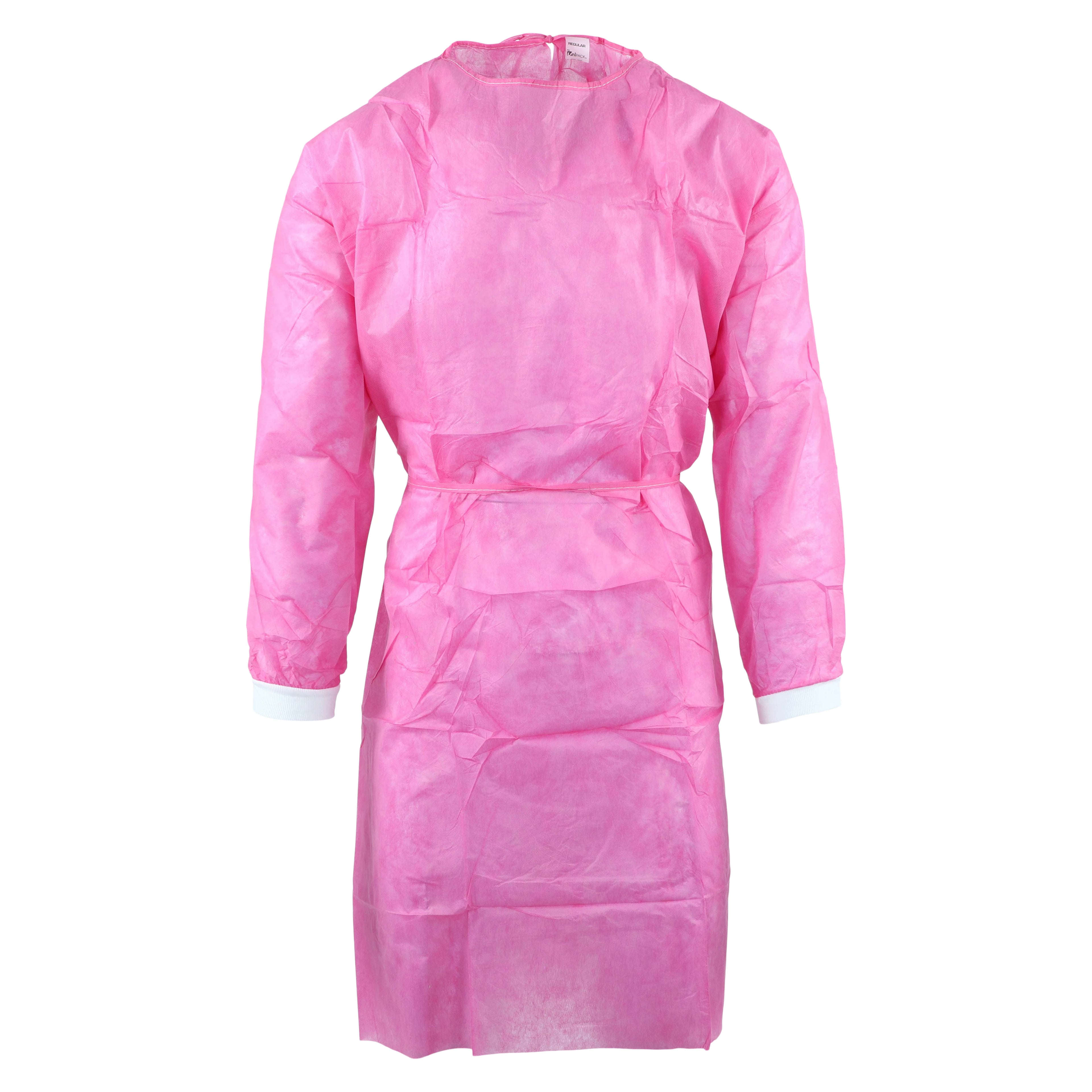 Dukal Unipack Isolation Gown SMS, Adult Regular, Pink, Knee Length, Non-Sterile, Tie Back, Knit Cuff, Long Sleeves, 50/Case